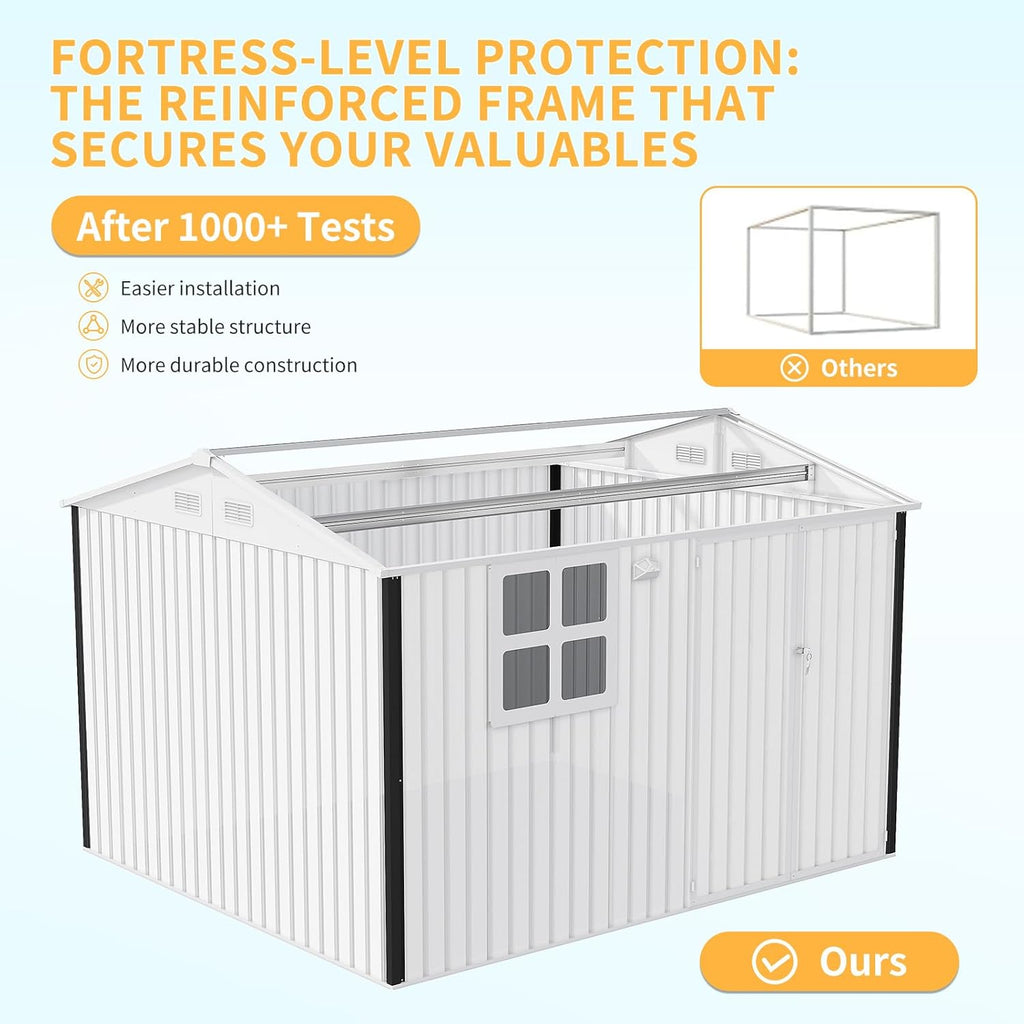 Garvee 6x8 ft Metal Storage Shed Heavy-Duty Galvanized Steel Lockable Door Sloped Roof Windows Backyard Garden Patio