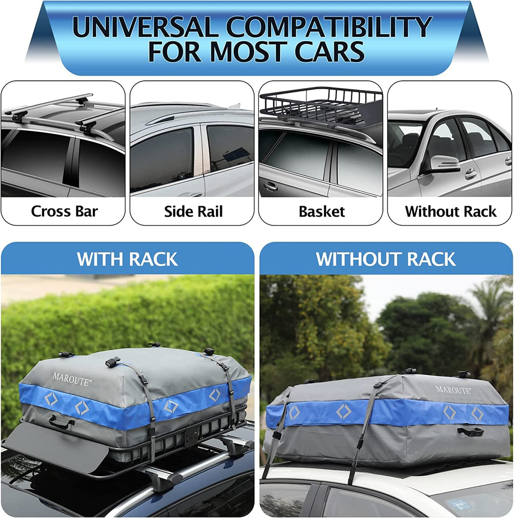 Garvee Rooftop Cargo Carrier Bag, 21 Cubic Feet Heavy Duty Waterproof Car Roof Bag, Fits All Cars with/without Rack, 8 Door Hooks, Storage Bag, Blue & Gray