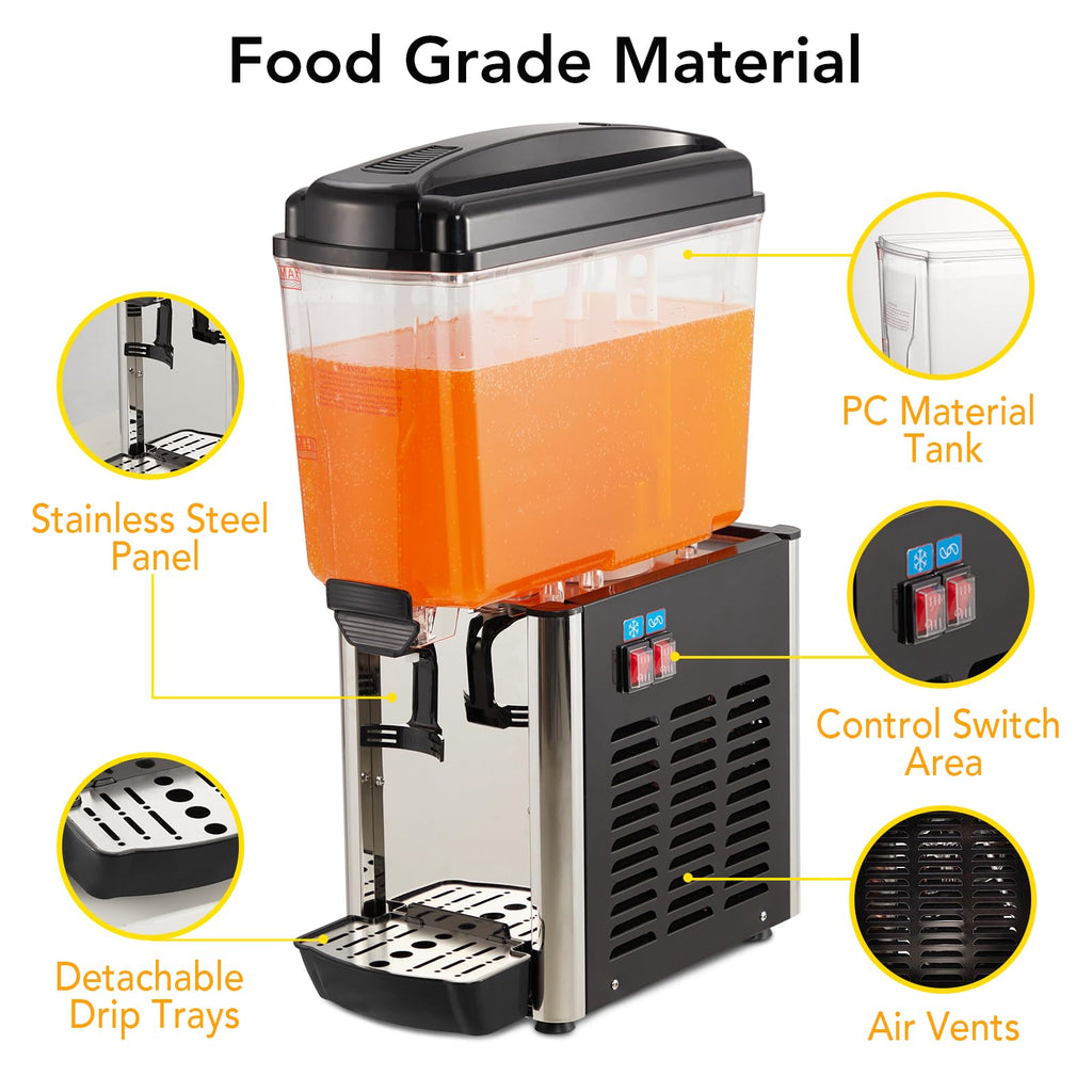 GARVEE 18L (4.8 Gallon) Commercial Juice Dispenser, 1 Tank, Stainless Steel Beverage Dispenser for Slushy, Cold Drink, Restaurant