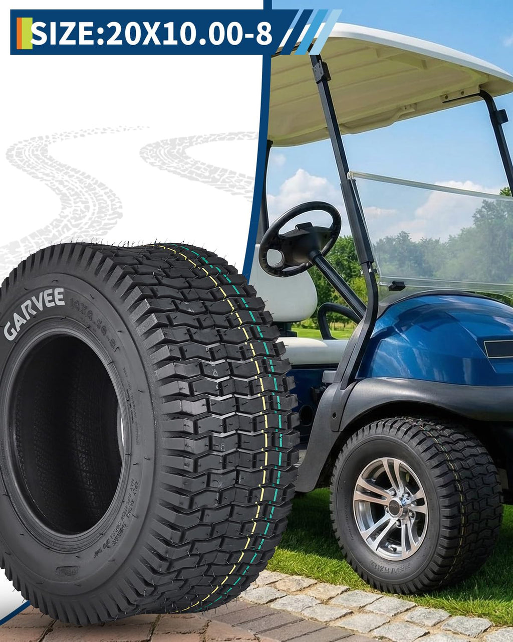 Garvee 2 Pack 16x6.50-8 Lawn Mower Tire V Pattern 4PR Tubeless Turf Tire for Lawn & Garden Mowers Utility Vehicles Black