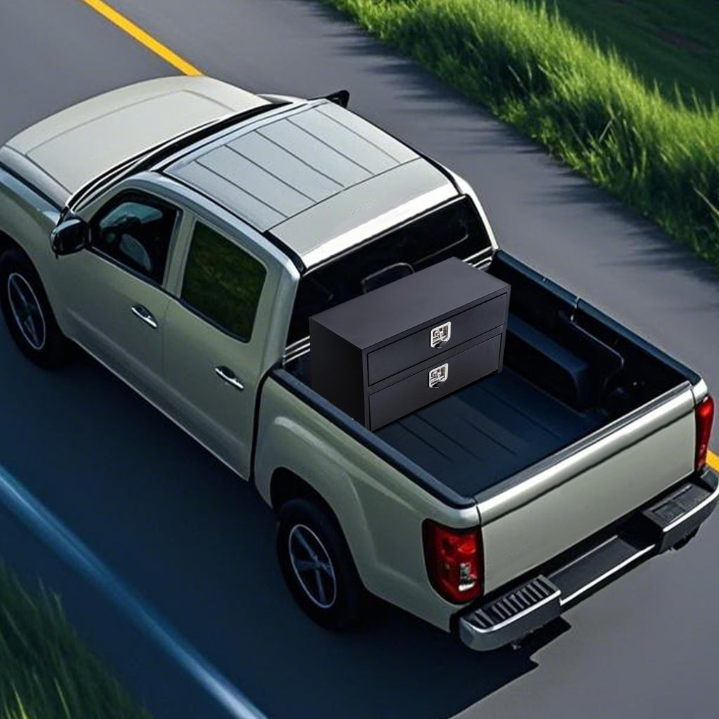 Garvee 36"x18"x20" Black Steel Truck Tool Box w/Drawer, Two-Tier Organizer, Waterproof Underbody Toolbox for Pickup, RV, Trailer, Black