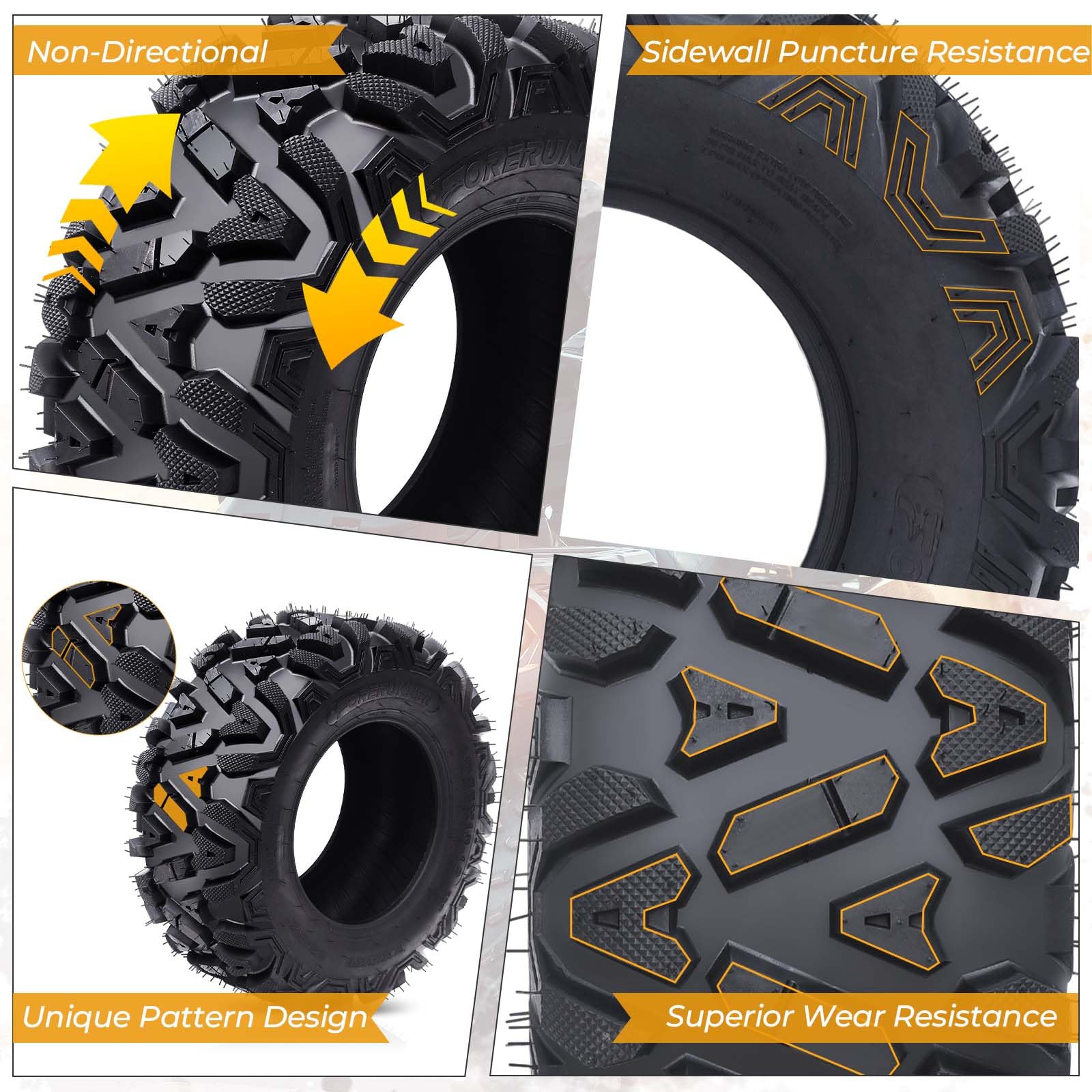 Garvee Set of 4 UTV/ATV Tubeless 6Ply Mud & Trail Tires, Front 26x9-12, Rear 26x11-12, Rubber, Off-Road Terrain