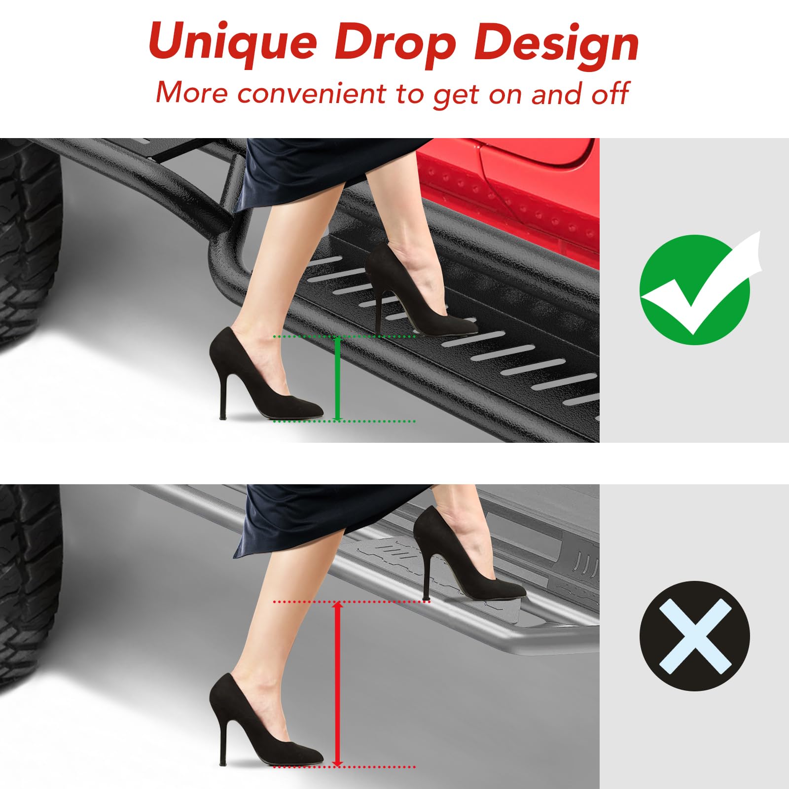 Garvee 2018-2024 Jeep JL 4D Black Steel Running Boards w/Two Stairs