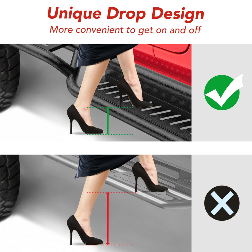 Garvee Running Boards, 6inch Side Steps Compatible with 2007-2018 Jeep Wrangler JK JKU Unlimited 4 Doors, Black Powder Coated Steel Nerf Bar, Two Stairs
