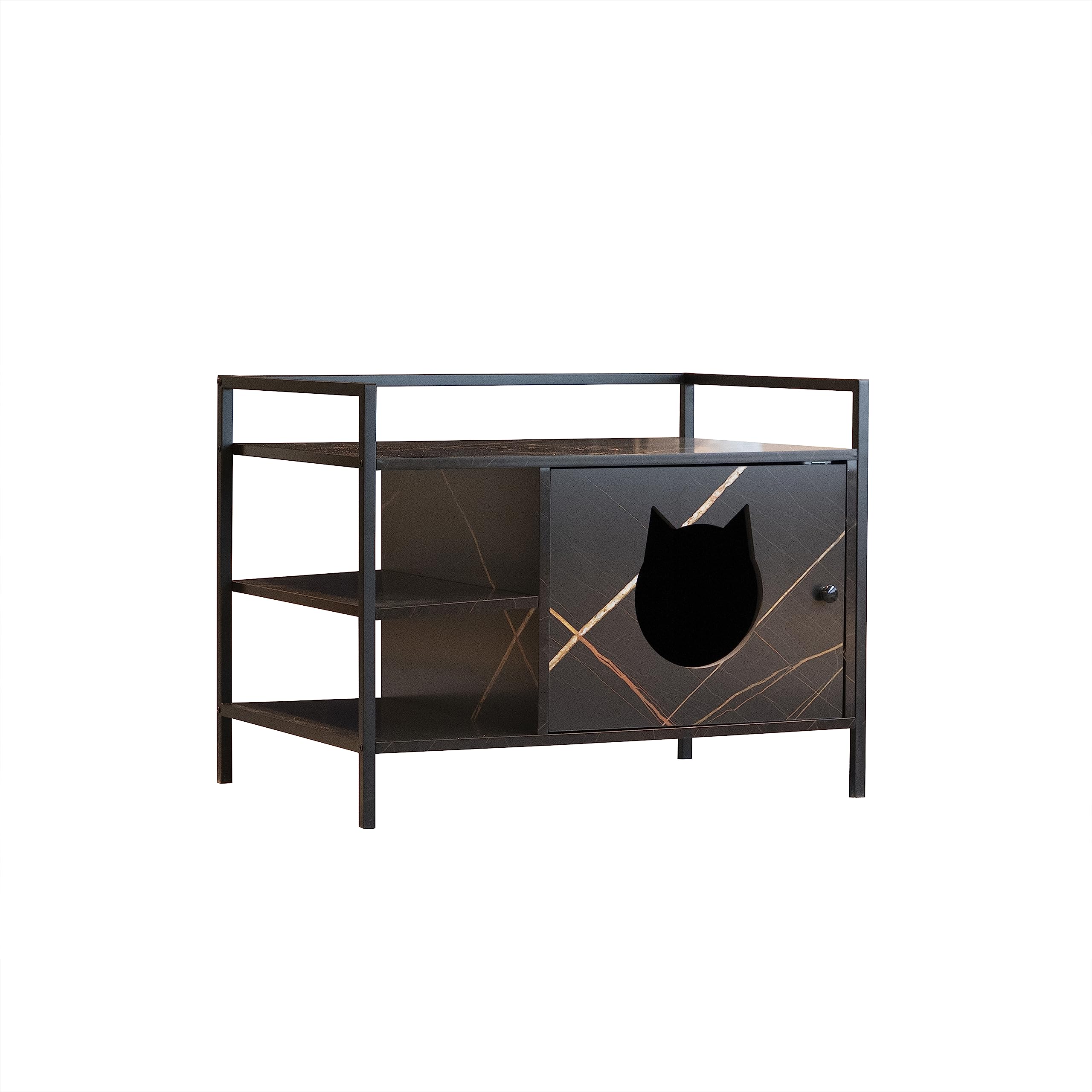 Garvee Pet Crate Cat Washroom Hidden Cat Litter Box Enclosure Furniture Nightstand with Cat Scratch Pad for Pet Home Decoration Indoor Litter Box Brown Kitten