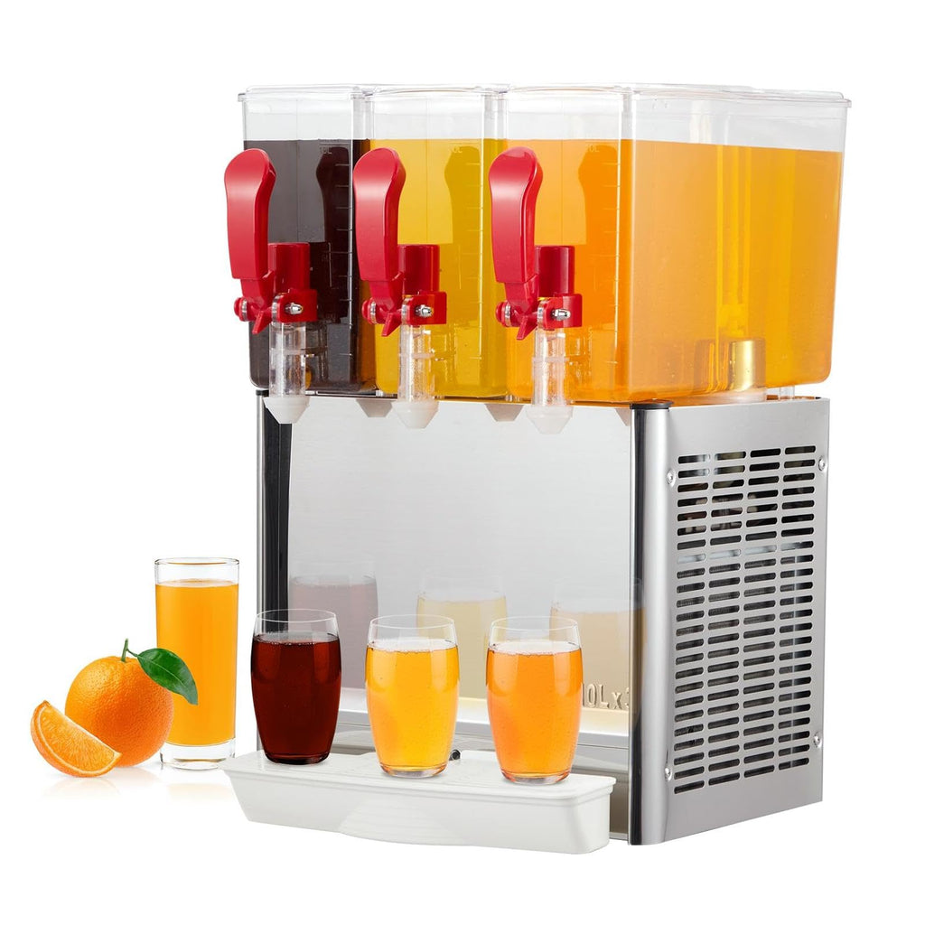 GARVEE 30L (7.93 Gallon) Commercial Juice Dispenser, 3 Tanks 320W, Stainless Steel Beverage Dispenser for Tea, Drink