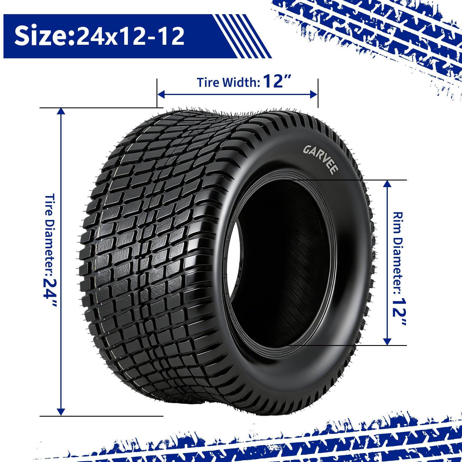 Garvee 24x12-12 Lawn Mower Tires 4-Ply Tubeless Garden Tractor Turf Tires for Mowers & Yard Carts 24x12x12 Black