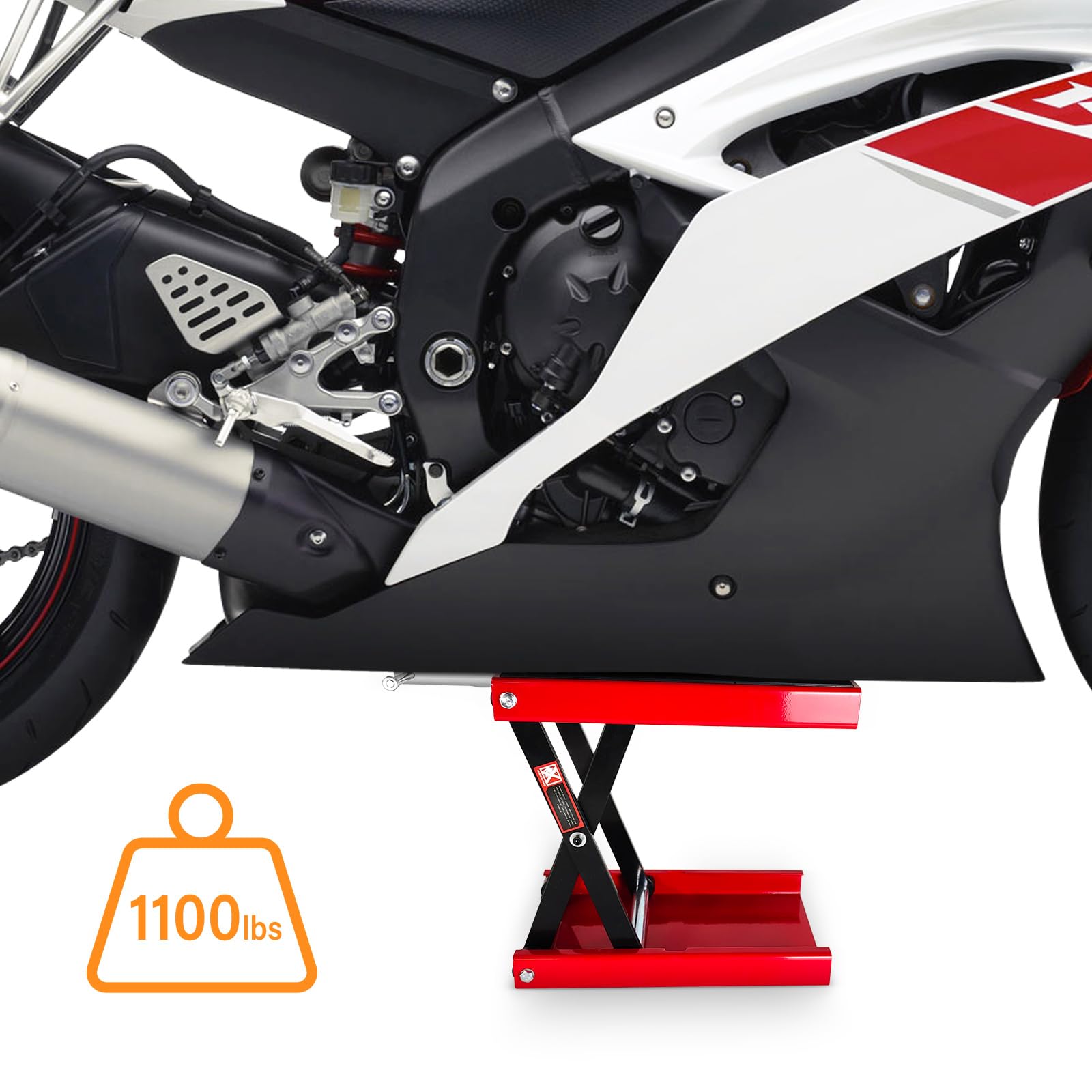 Garvee 1100 LBS Motorcycle Dirt Bike Scooter Crank Stand Without Casters, Wide Deck Motorcycle Center Scissor Lift Jack Repair Hoist Stand Bikes ATVs