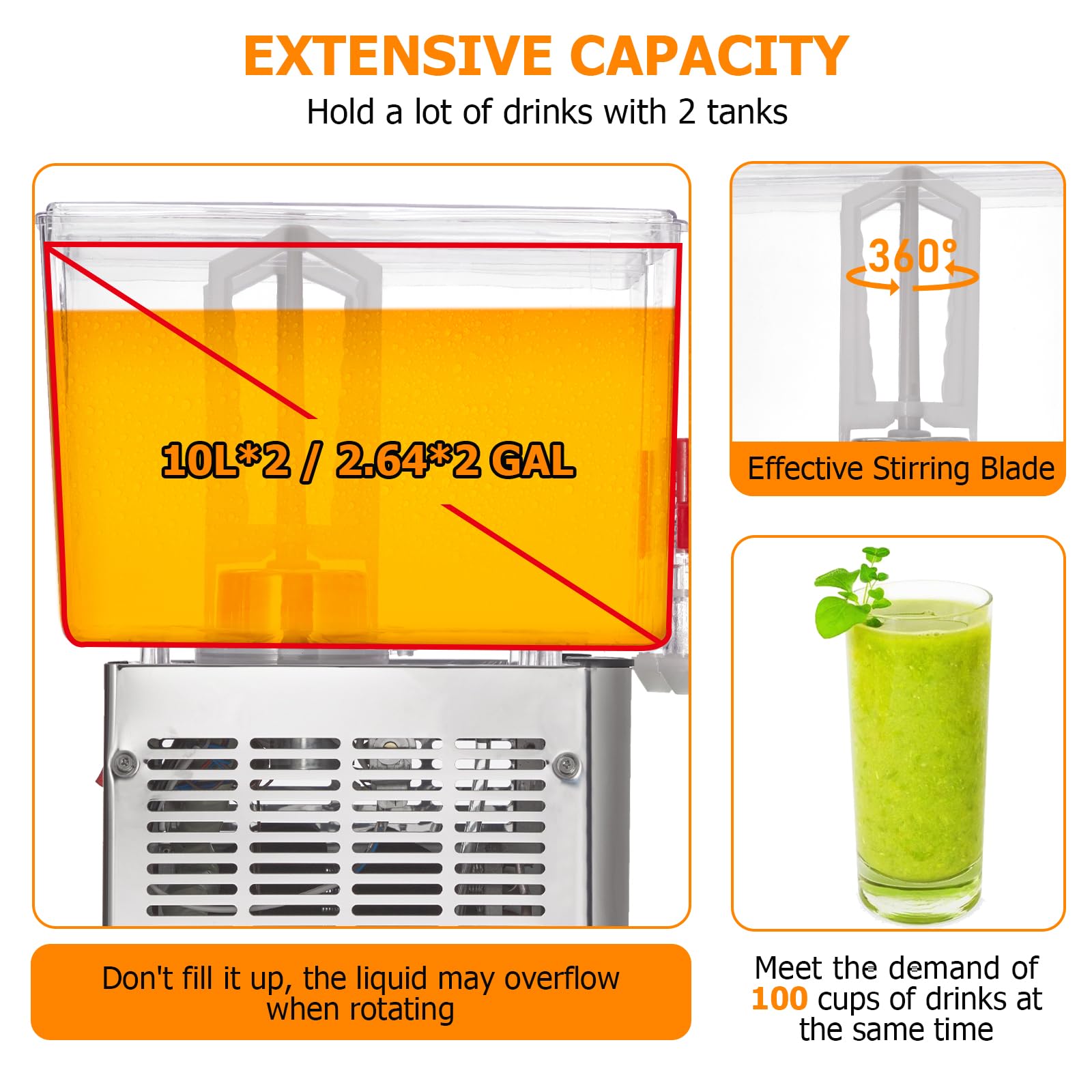 GARVEE 20L (5.28 Gallon) Commercial Juice Dispenser, 2 Tanks 280W, Stainless Steel Beverage Dispenser for Tea, Drink