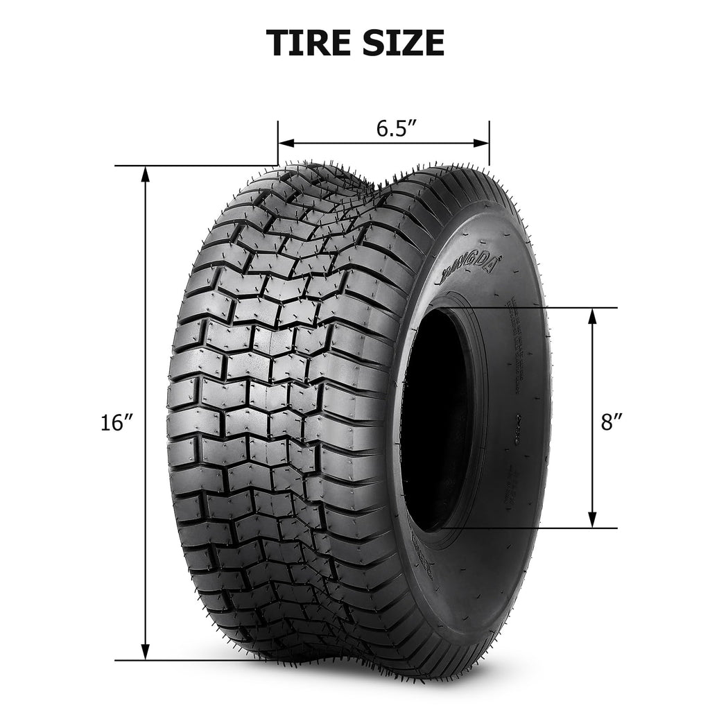 Garvee 15x6.00-6 Lawn Mower Tire, 15x6x6 Tractor Turf Tire, 4 ply Tubeless, 565lbs Capacity, Set of 2 - 16x6.50-8