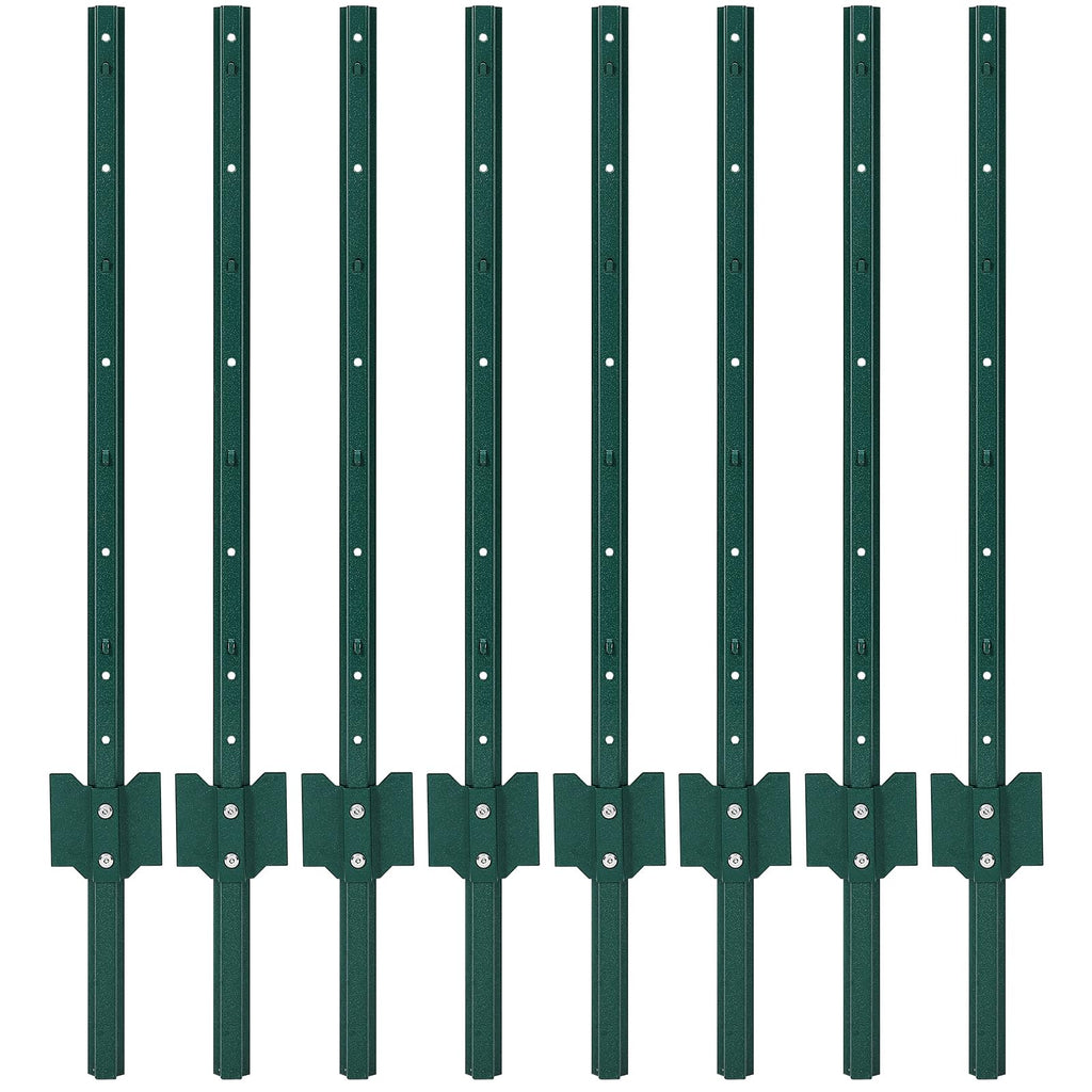 Garvee 3FT Metal Fence Posts, Pack of 8 - U-Shaped Steel Stakes, Rust-Resistant Heavy-Duty Green Fence Posts for Garden, Yard, Farm, No-Dig Installation