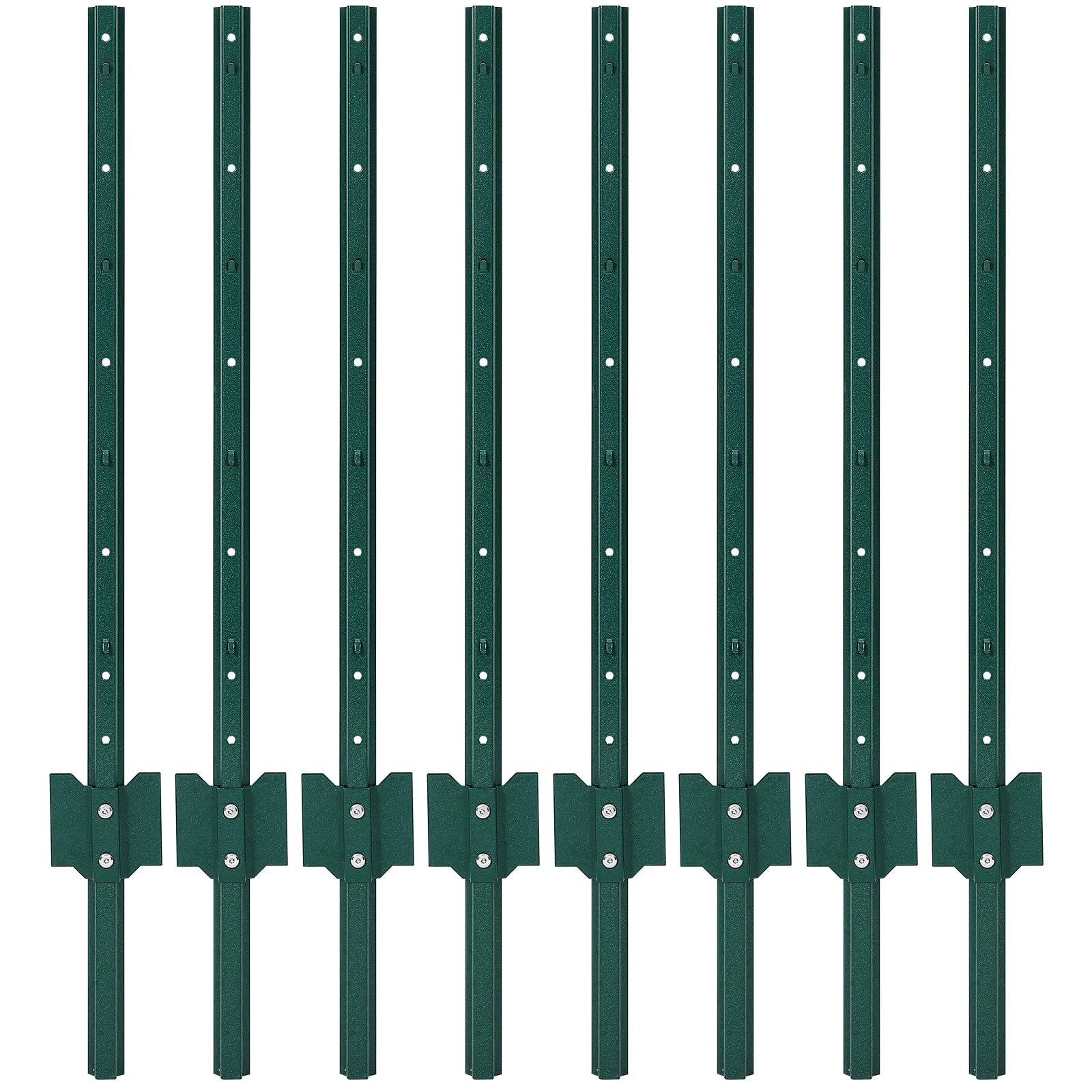Garvee 3FT Metal Fence Posts, Pack of 8 - U-Shaped Steel Stakes, Rust-Resistant Heavy-Duty Green Fence Posts for Garden, Yard, Farm, No-Dig Installation