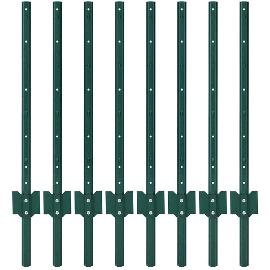 Garvee 3FT Metal Fence Posts, Pack of 8 - U-Shaped Steel Stakes, Rust-Resistant Heavy-Duty Green Fence Posts for Garden, Yard, Farm, No-Dig Installation