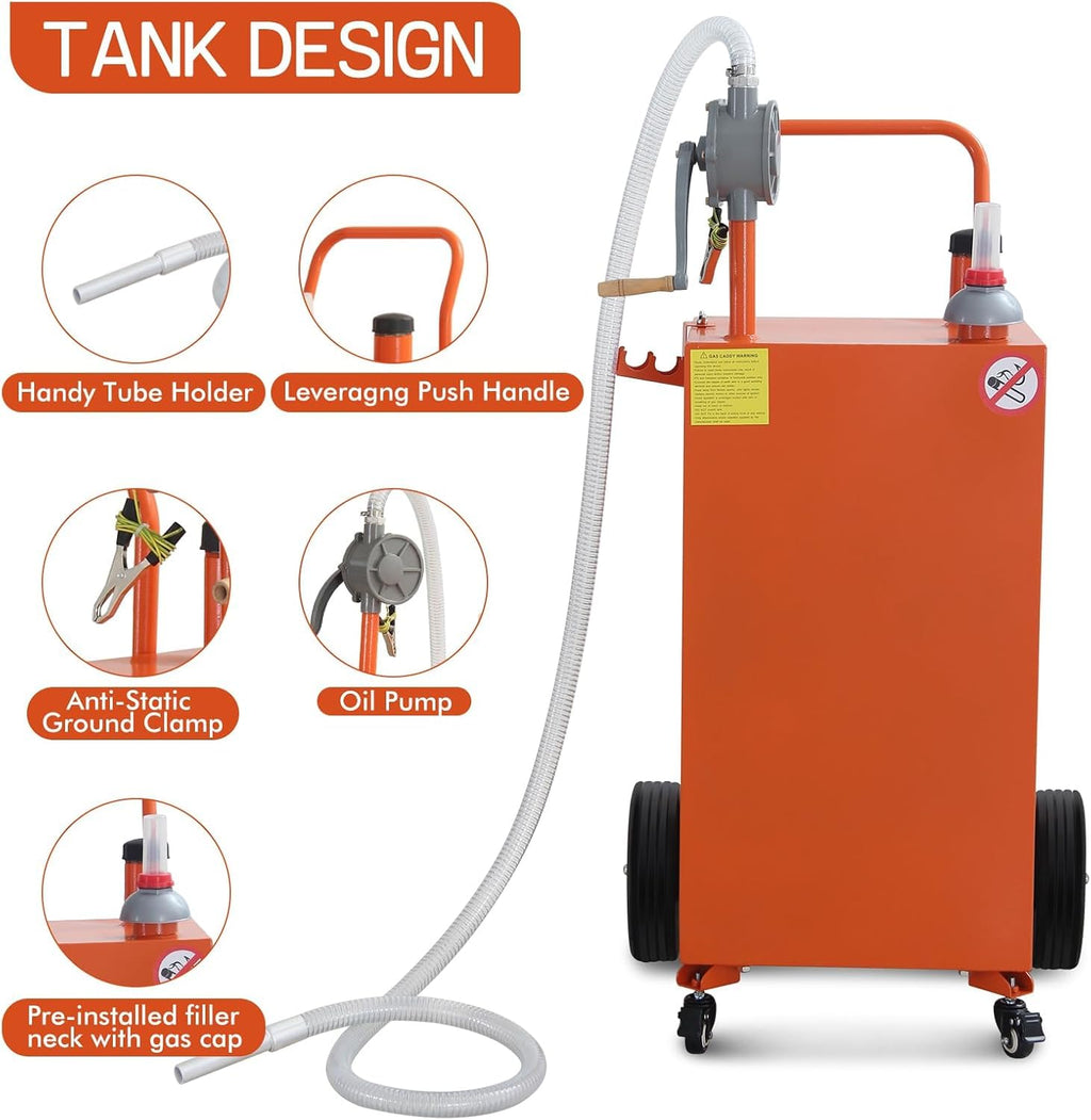 Garvee 30 Gallon Gas Caddy Stainless Steel Portable Fuel Storage Tank With Manual Transfer Pump For Cars Motorcycles Lawn Mowers ATVs Boats