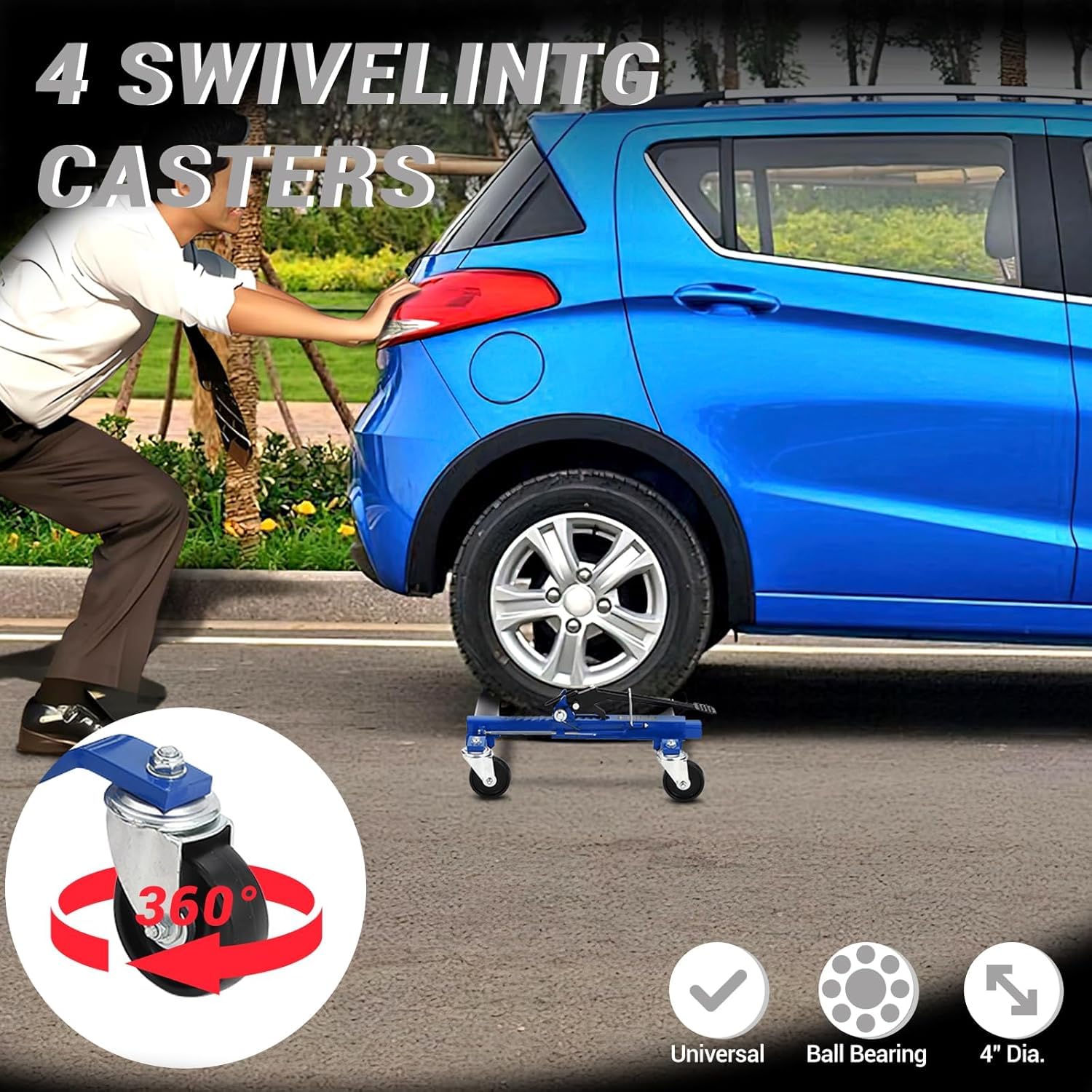 Garvee Car Wheel Dolly Jack Set of 2, Hydraulic 1500-Lbs Car Skates, 12'' Wheel Vehicle Positioning Jack, Heavy Duty Rollers with Foot Pedal for Tire Auto Repair Moving