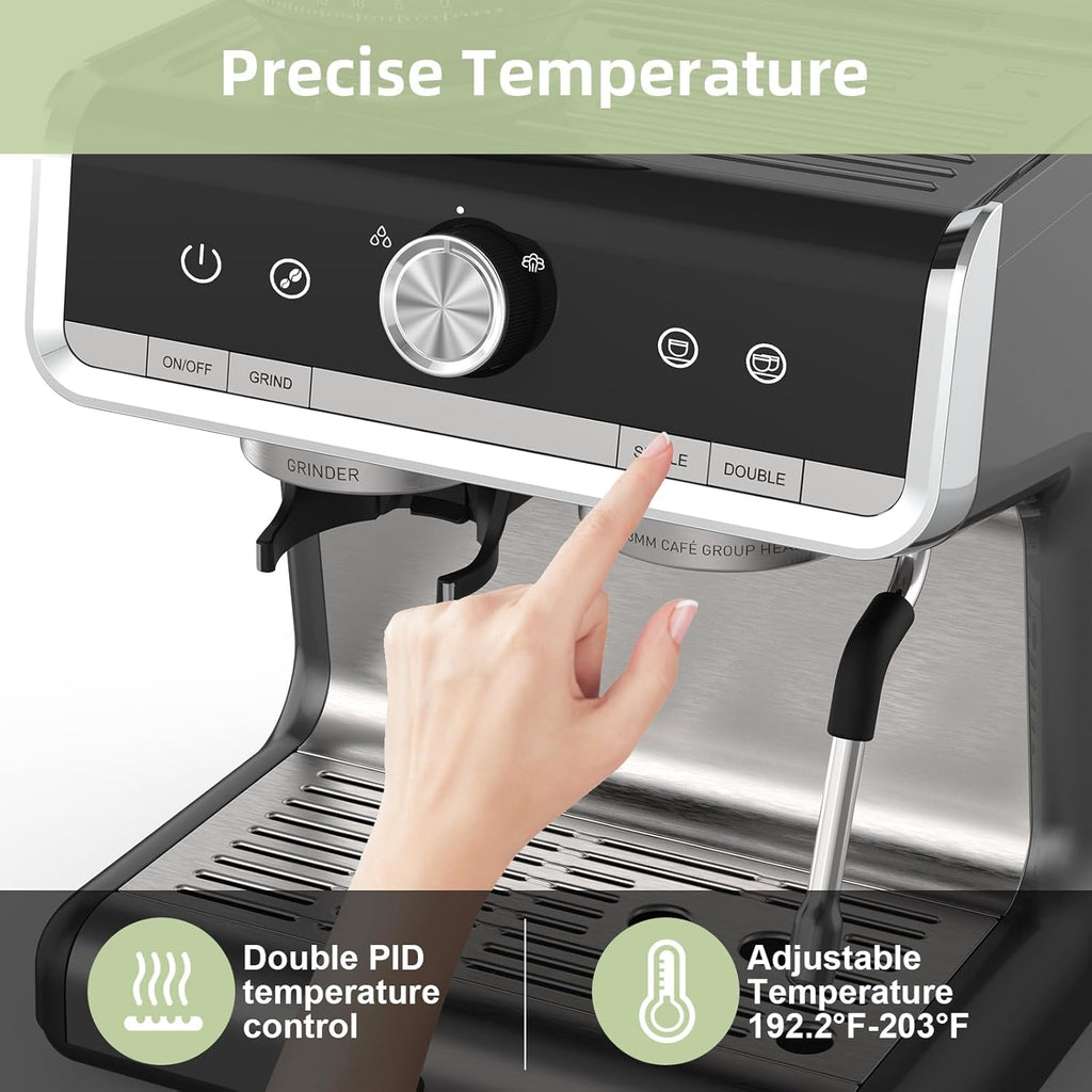 Garvee 1450W 120V 20 Bar Espresso Machine with Steam Wand, Fast Heat,Built-In Bean Grinder,for Home Barista, Gifts for Dad,Mom,Coffee Lover- Gray