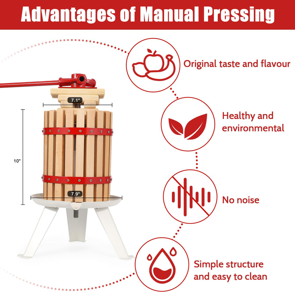 Garvee 1.6 Gal Manual Fruit Wine Press, Wood Steel Fruit and Wine Press With T-Handle, Stable Triangular Structure, Wine Making Press for Outdoor, Kitchen, Manual Assembly Required