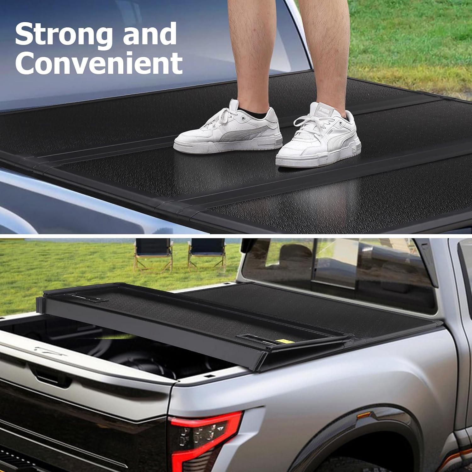 Garvee Hard Folding Truck Bed Tonneau Cover for Ford Ranger 6ft Bed 2019-2023, Tri-Fold Truck Tonneau Cover Compatible with 2019-2023 Ranger 6ft Bed,Black