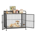 Garvee Dog Crate Furniture, Dog Crate Indoor with Adjustable Height Bowls, Wooden Heavy Duty, 39.8 Inch Dog Kennel Furniture for Medium Dogs, 39.8" L X 22.5" W X 38.6" H,Grey