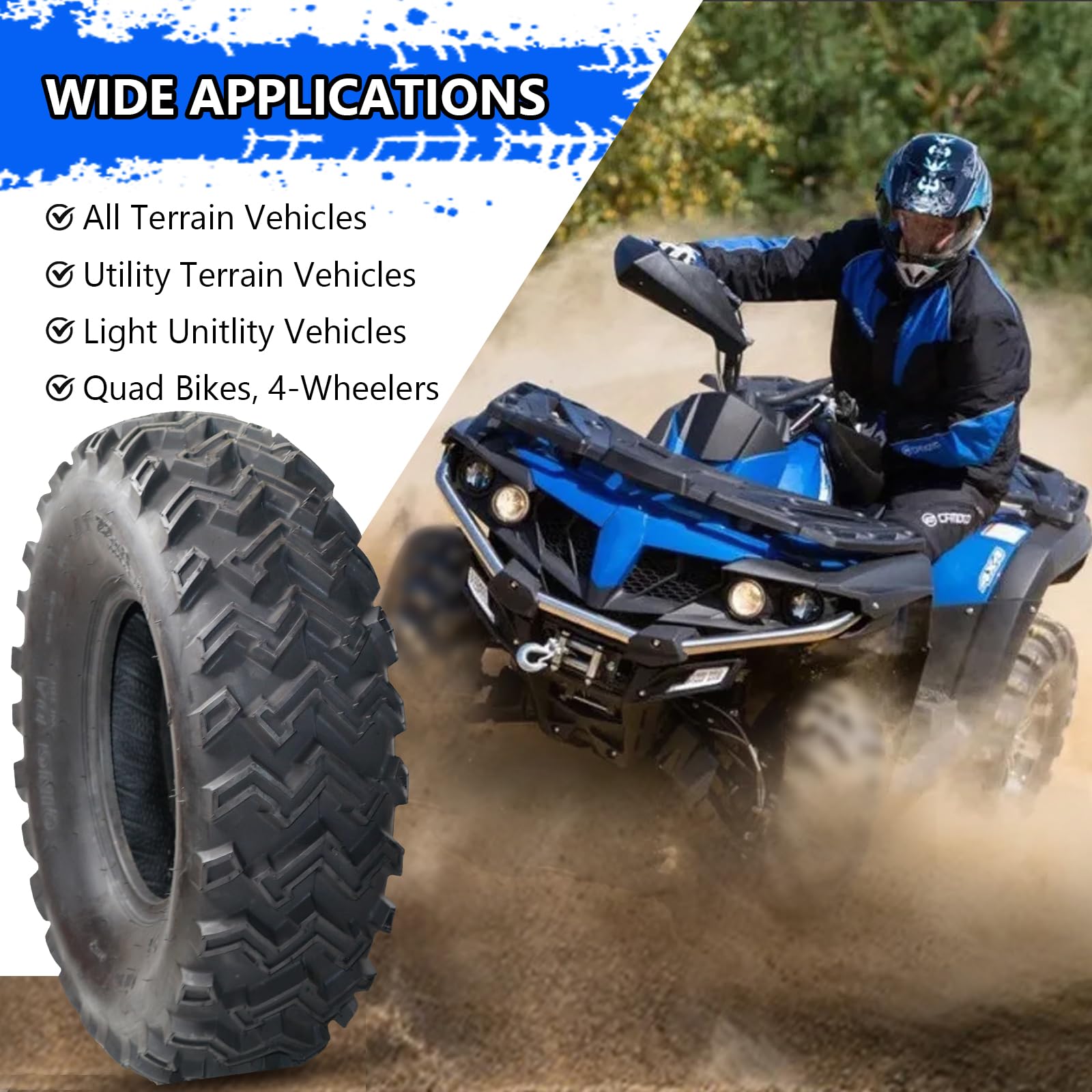 Garvee Set of 2 ATV UTV Tires 25X10-12, 6PR All Terrain 25x10x12 ATV UTV Off-Road Tires, Max Load 740 Lbs each Tire, Tubeless QD-115(S)