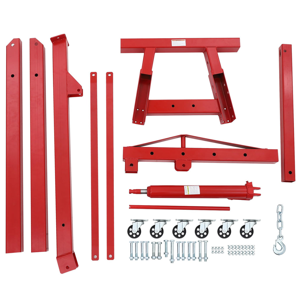 Garvee Engine Hoist Cherry Picker 2 Ton Folding Hydraulic Shop Crane with Telescopic Boom 24-48" Reach, Red
