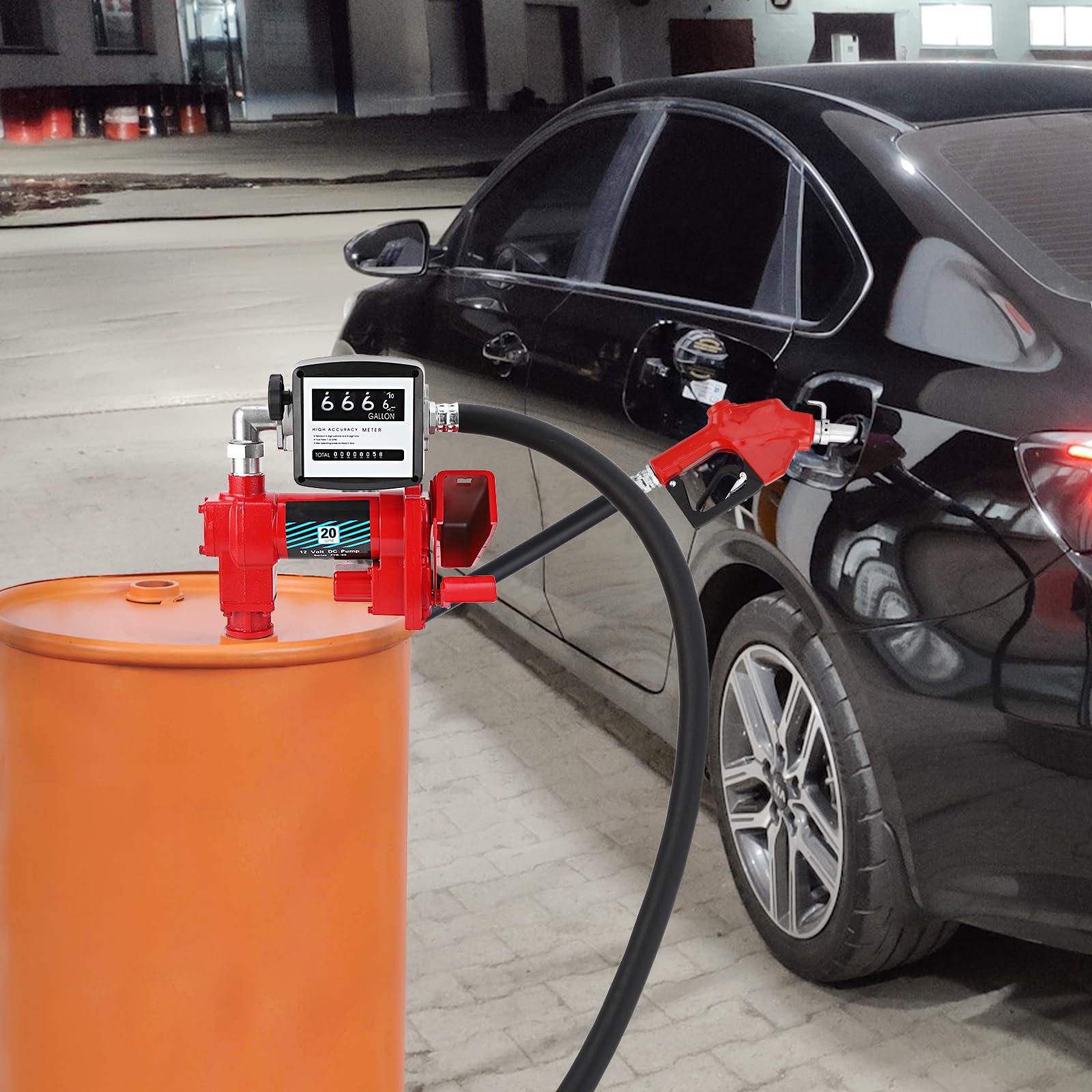 Garvee Fuel Transfer Pump 20 GPM 1/4 HP, with Digital Meter, Diesel Transfer Pump with Automatic Nozzles, Gasoline Transfer Pump with Emission & Suction Hoses for Gasoline, Diesel, Kerosene