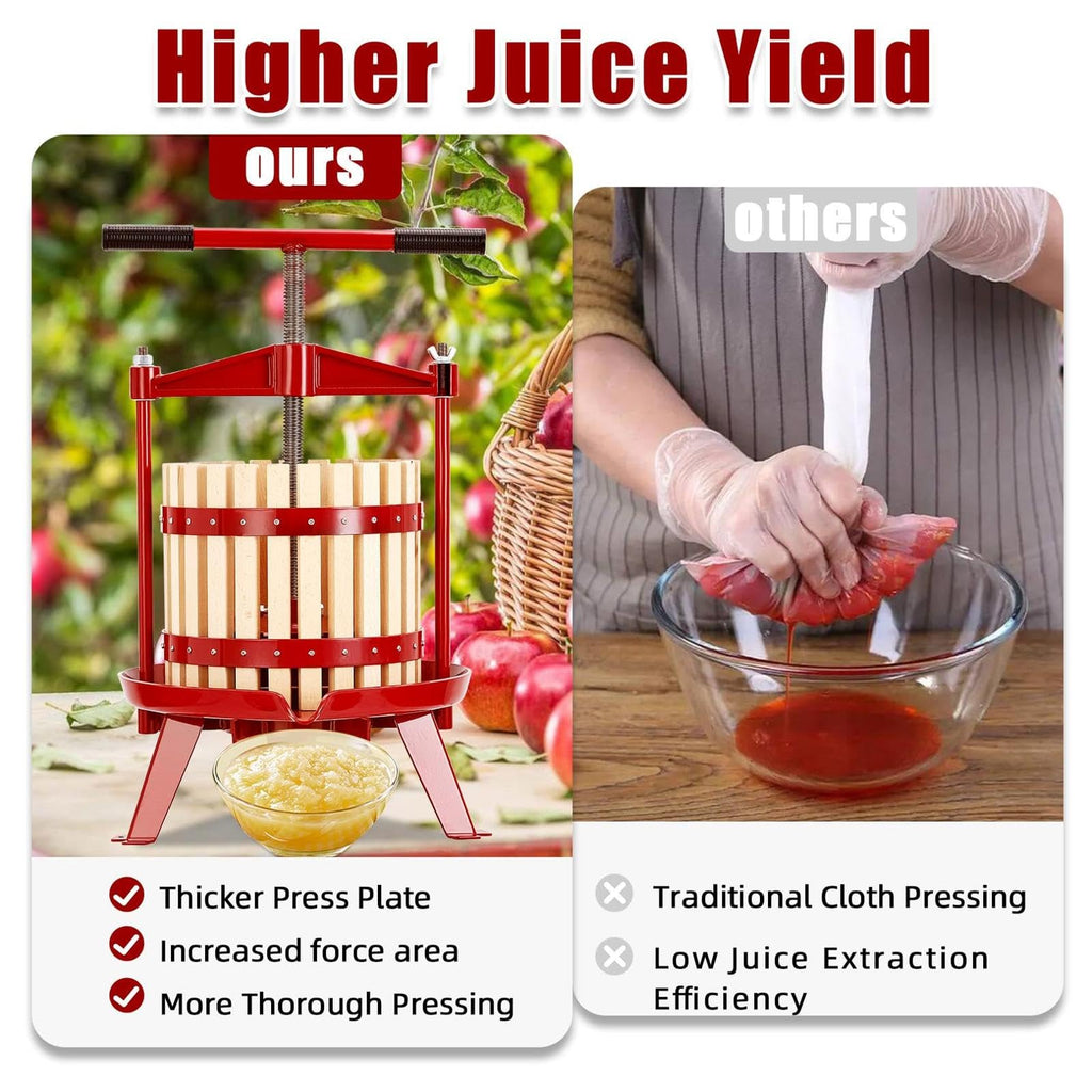 Garvee Fruit Wine Press 4.75 Gal/18L, Wood Steel Fruit Wine Press with 1 Pack Filter Bag, Traditional Juicer Manual T-Handle Fruit Press, Triangular Structure, Juicer Grinder Making Press for Outdoor Kitchen