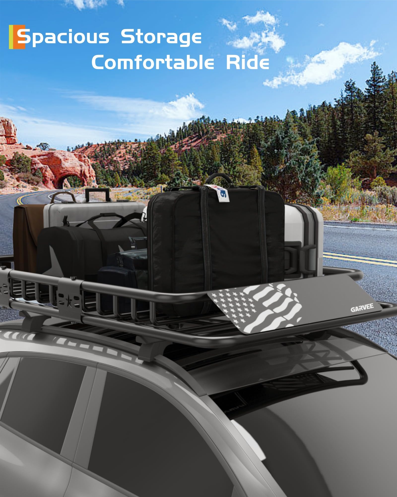 Garvee 84" x 39" x 6" Universal Roof Rack Basket, Heavy Duty Cargo Carrier for SUVs, Trucks, Vehicles, Black