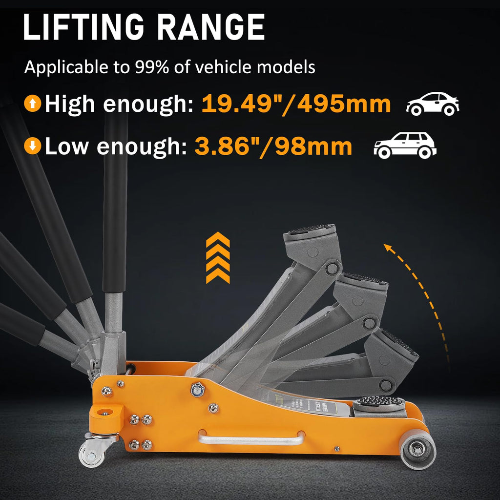 Garvee 3 Ton Floor Jack Low Profile, Aluminum and Steel Hydraulic Floor Jack with Dual Pistons Quick Lift Pump, Lifting Range 3.86"-19.49"