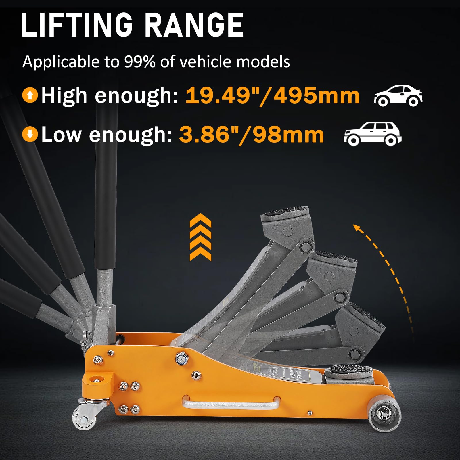 Garvee 3 Ton Floor Jack Low Profile, Aluminum and Steel Hydraulic Floor Jack with Dual Pistons Quick Lift Pump, Lifting Range 3.86"-19.49"
