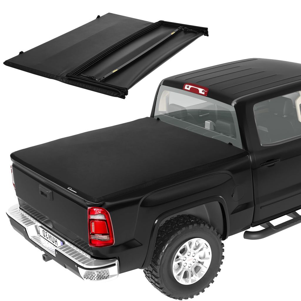 Garvee Soft Tri-Fold Truck Bed Tonneau Cover Compatible with 2009-2024 Dodge Ram 1500 (Classic&New), Fleetside 6.4 ft Bed Without Rambox