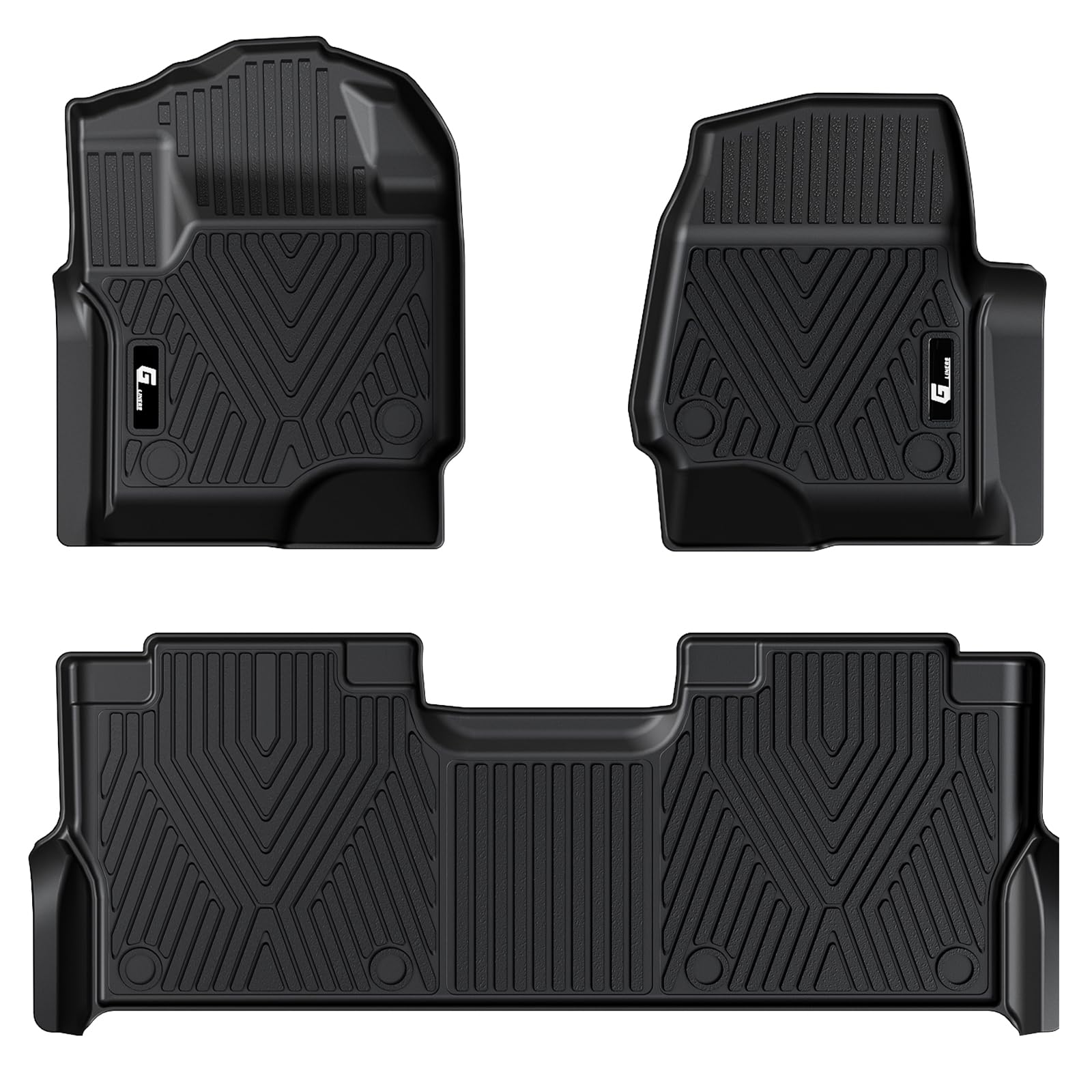 Garvee Floor Mats for 2017-2024 Ford F-250/F-350 SuperCrew Cab, All Weather TPE Truck Liners, Front & Rear Row, Black