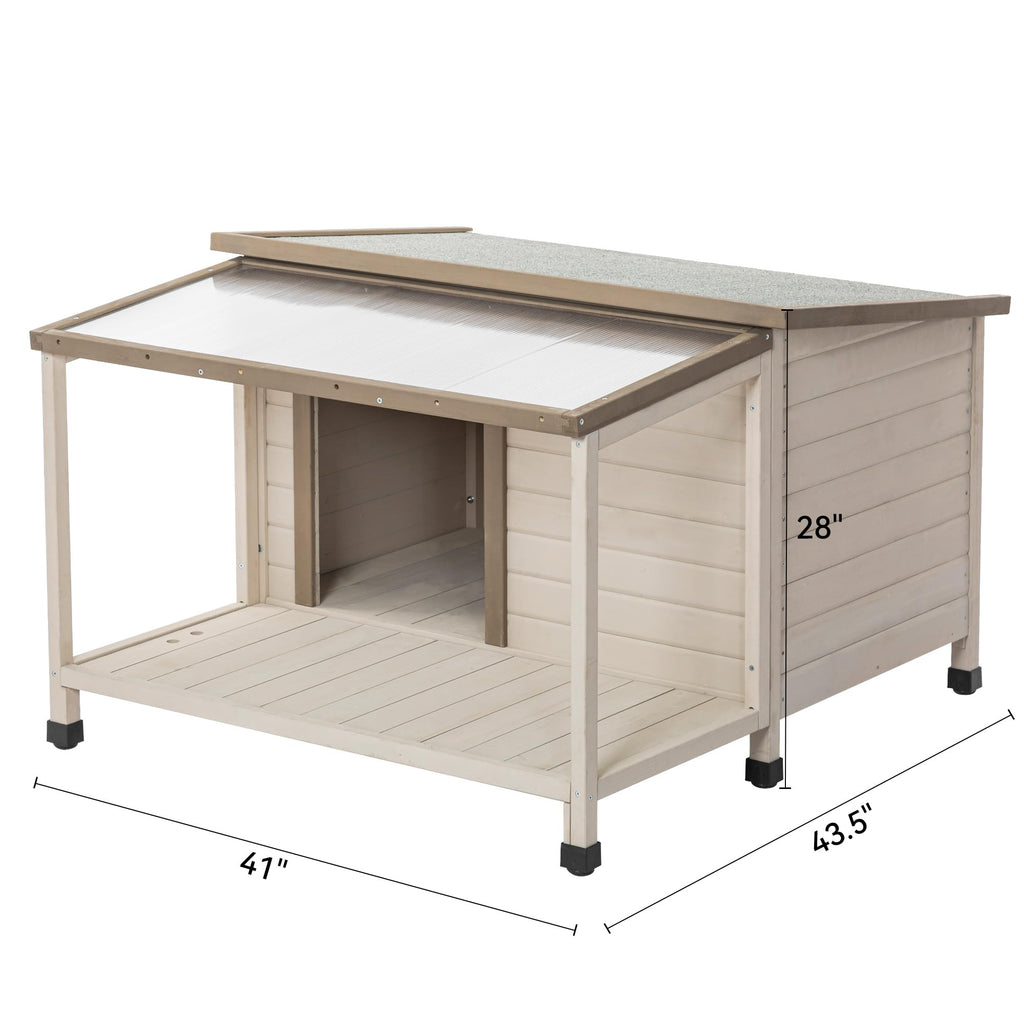 Garvee Cabin Style Pet Kennel With Asphalt Roof Weatherproof Raised Fir Wood Dog House For Outdoor Indoor Patio Yard Cream One Size