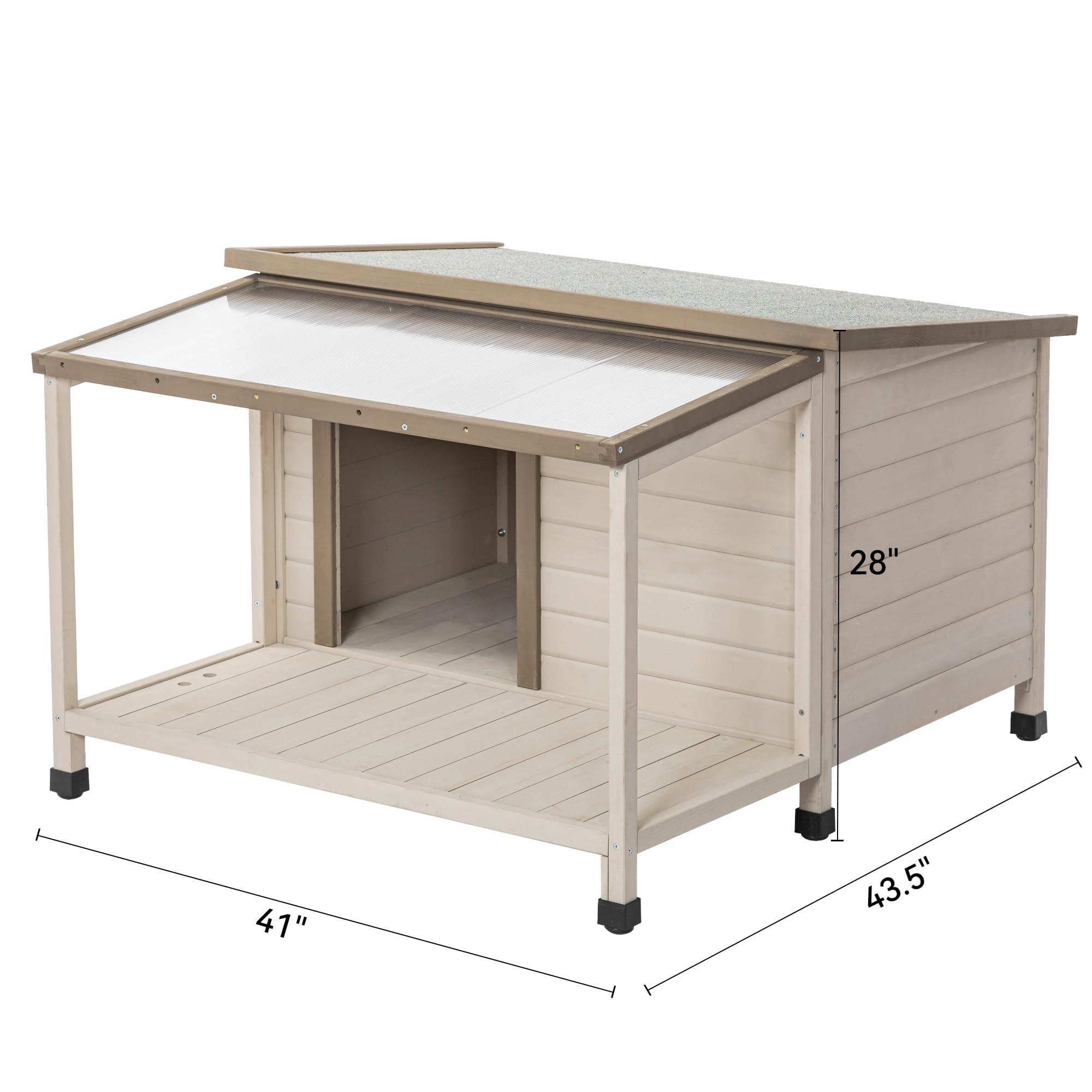 Garvee Cabin Style Pet Kennel With Asphalt Roof Weatherproof Raised Fir Wood Dog House For Outdoor Indoor Patio Yard Cream One Size