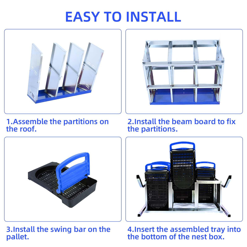 Garvee Chicken Nesting Box 6-Hole Roll Away Egg Laying Box with Lid Heavy-Duty Galvanized Steel Rustproof Design Blue with Bracket Legs