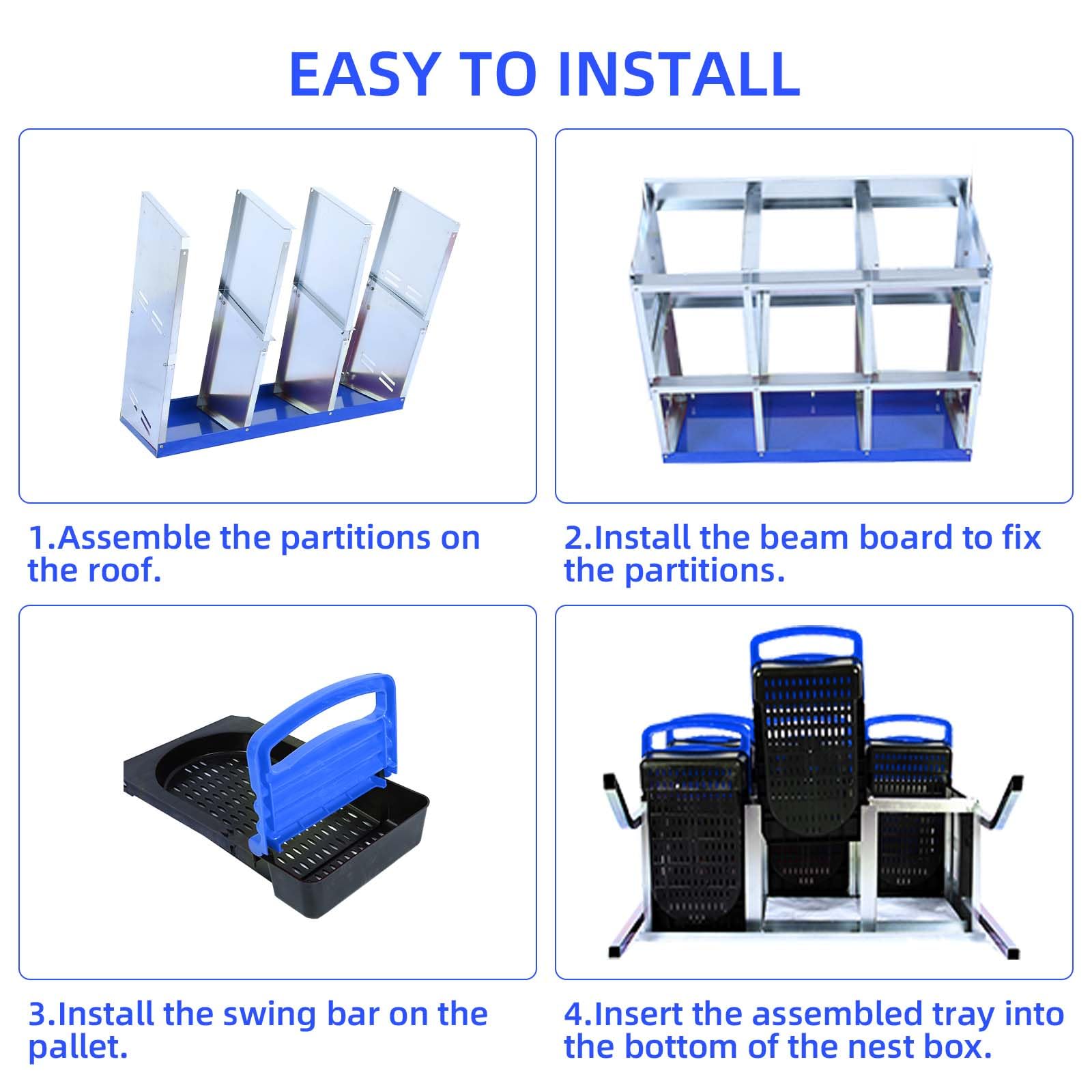 Garvee Chicken Nesting Box 6-Hole Roll Away Egg Laying Box with Lid Heavy-Duty Galvanized Steel Rustproof Design Blue with Bracket Legs