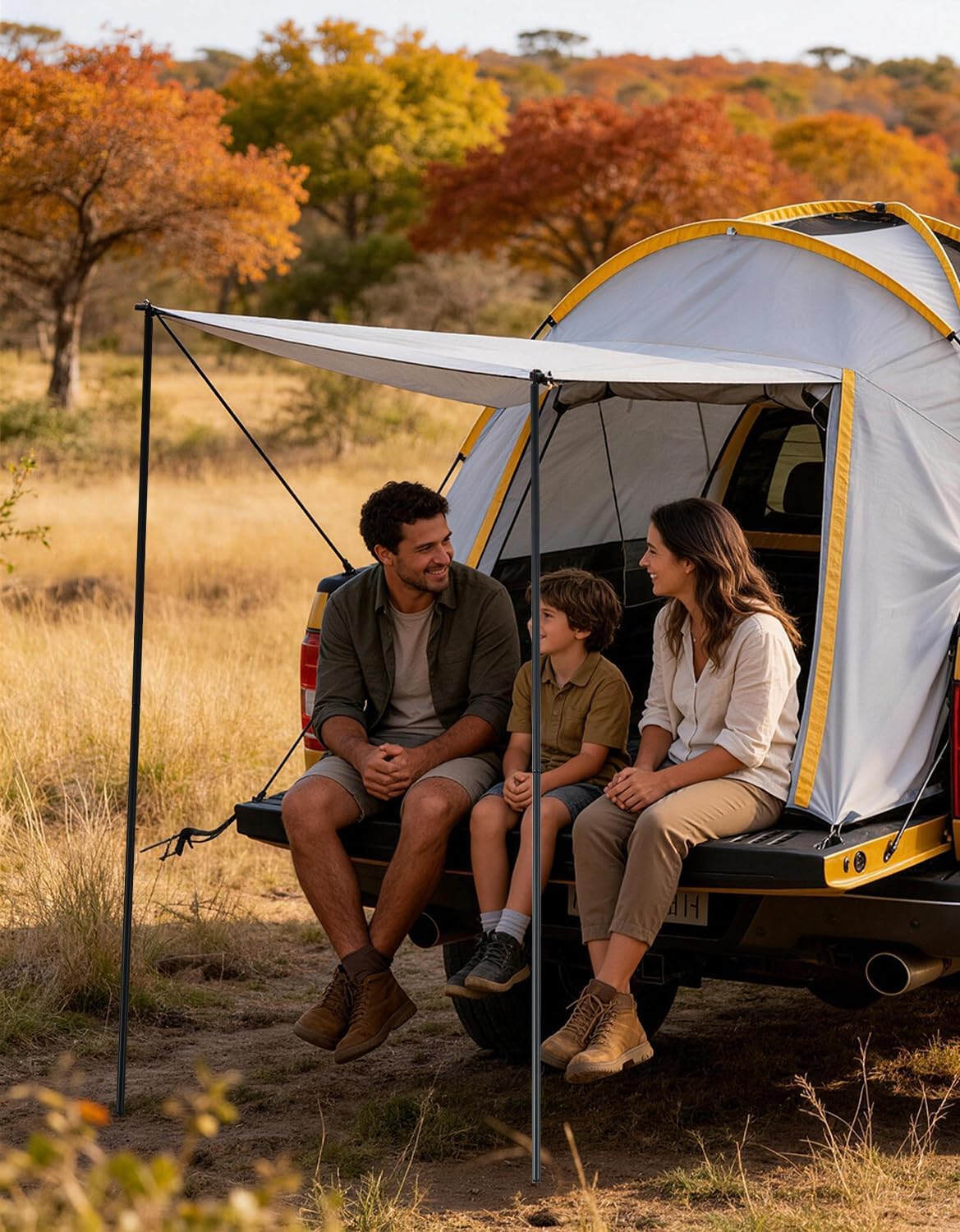 Garvee Pickup Truck Tent with Awning Shade, Waterproof 210D Oxford Tent for 5.5-6.3 FT Truck Beds, Double-Layer Design, Sealed Floor, Quick Setup for 2-Person Camping, Compatible with Ford Ranger, Toyota Hilux, and More