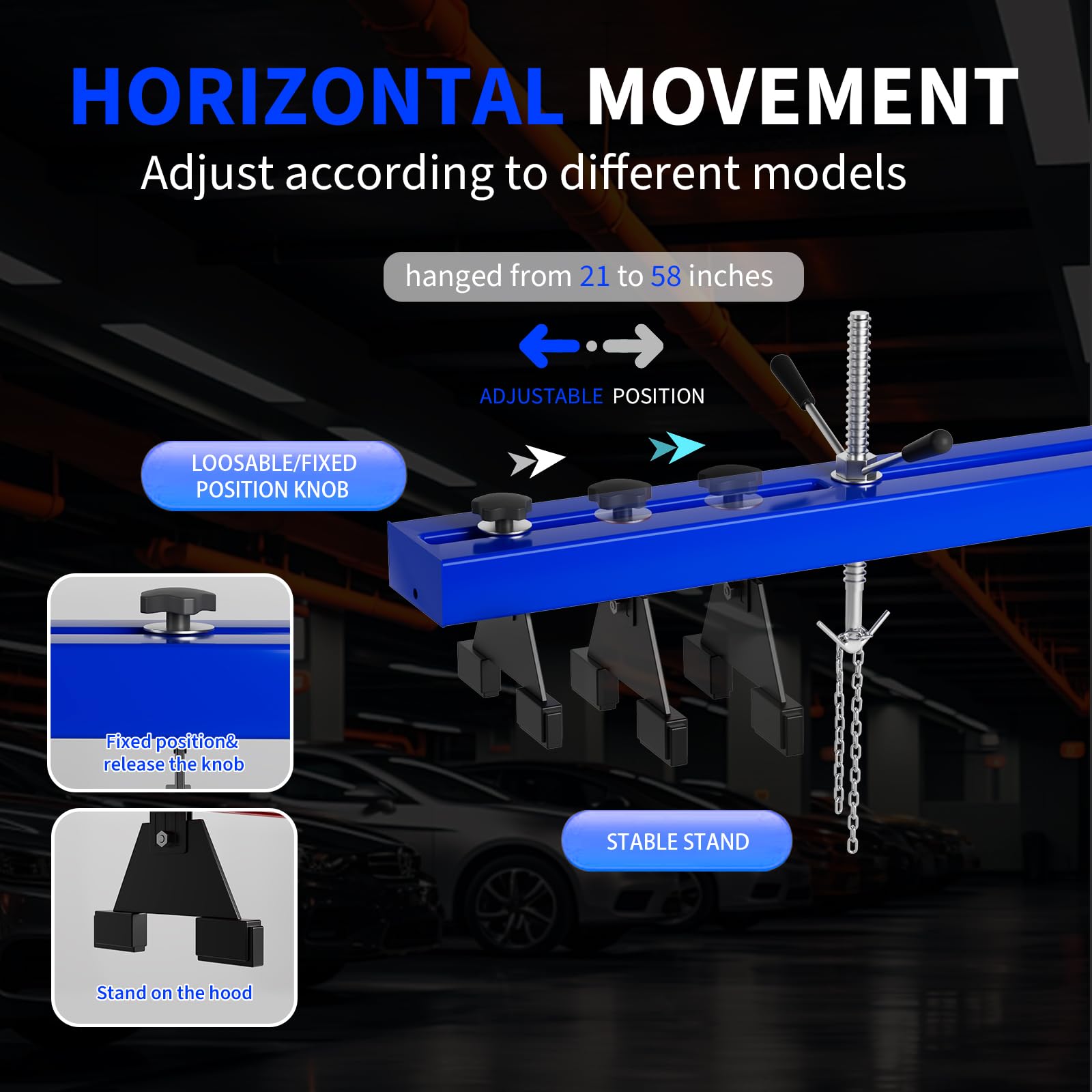 Garvee Engine Support Bar 1100 LBS Capacity Dual Hooks Motor Lift Hoist for Home Garage Auto Repair, Blue