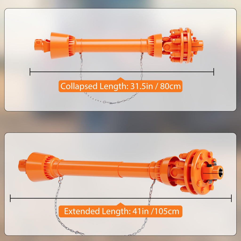 Garvee 31.5"-41" PTO Shaft, 1-3/8" PTO Drive Shaft, 6 Spline Both Ends PTO Driveline Shaft, Series 4 Tractor PTO Shaft w/Slip Clutch for Bush Hog, Finish Mower
