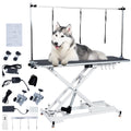 Garvee 48" Electric Dog Grooming Table, Stainless Steel, Non-slip Surface, Remote Lifting, Pet Grooming Table with Adjustable Overhead Arm & Noose for Home Use, White