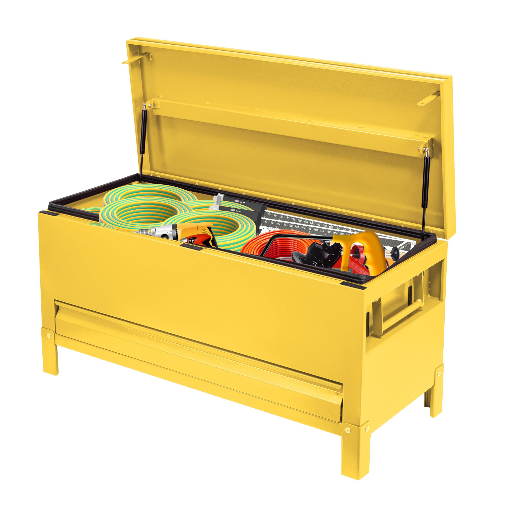 Garvee 48"x20"x20" Industrial Steel Truck Toolbox with Drawer, Lockable, Recessed Handles, Hydraulic Slow-Close Lid, Forklift Ready, Waterproof Heavy Duty Storage for Pickup Beds & Trailers, Yellow