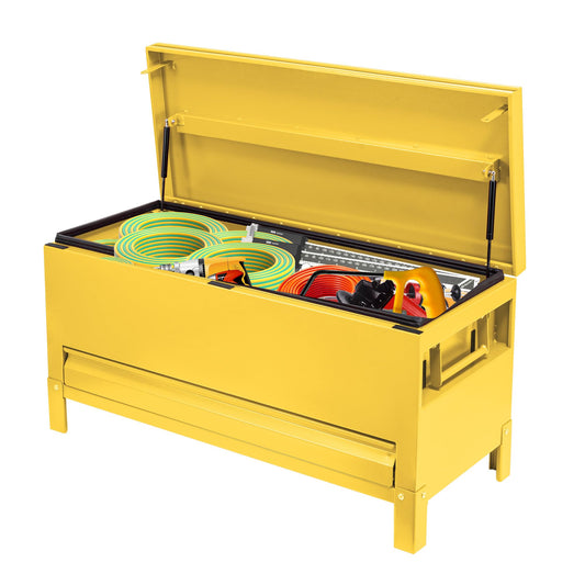 Garvee 48"x20"x20" Industrial Steel Truck Toolbox with Drawer, Lockable, Recessed Handles, Hydraulic Slow-Close Lid, Forklift Ready, Waterproof Heavy Duty Storage for Pickup Beds & Trailers, Yellow