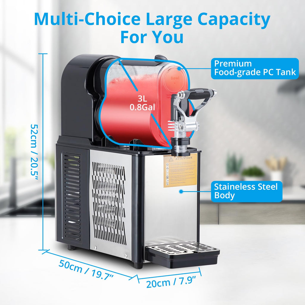 Garvee Commercial Slushie Machine 3L/0.8Gal – Stainless Steel Self-Cleaning Frozen Drink Maker for Coffee Shops, Restaurants, Bars