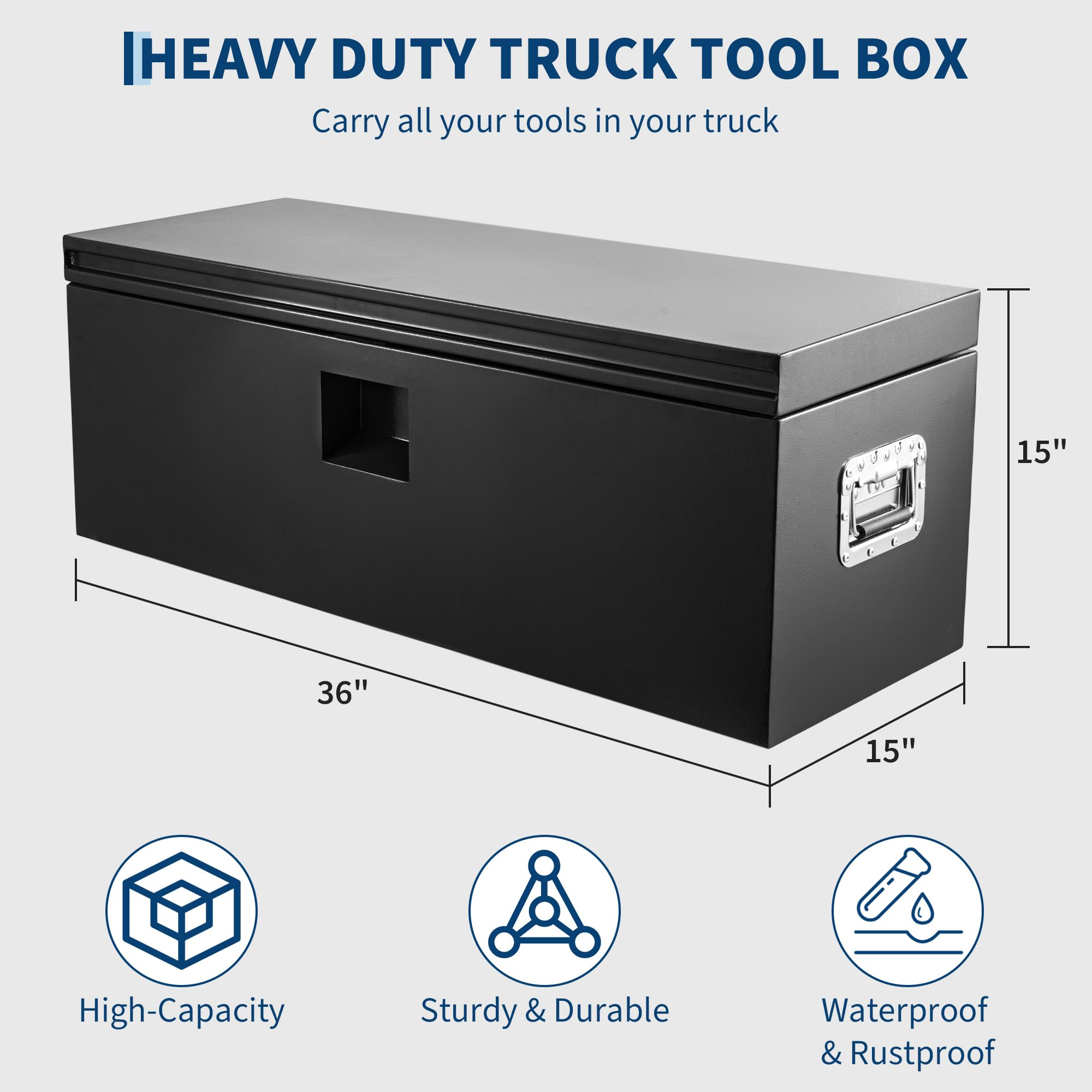 Garvee 36 x 15 Inch Heavy Duty Truck Tool Box, Jobsite Chest with Dual Hydraulic Levers, Secure Weatherproof Storage, Black