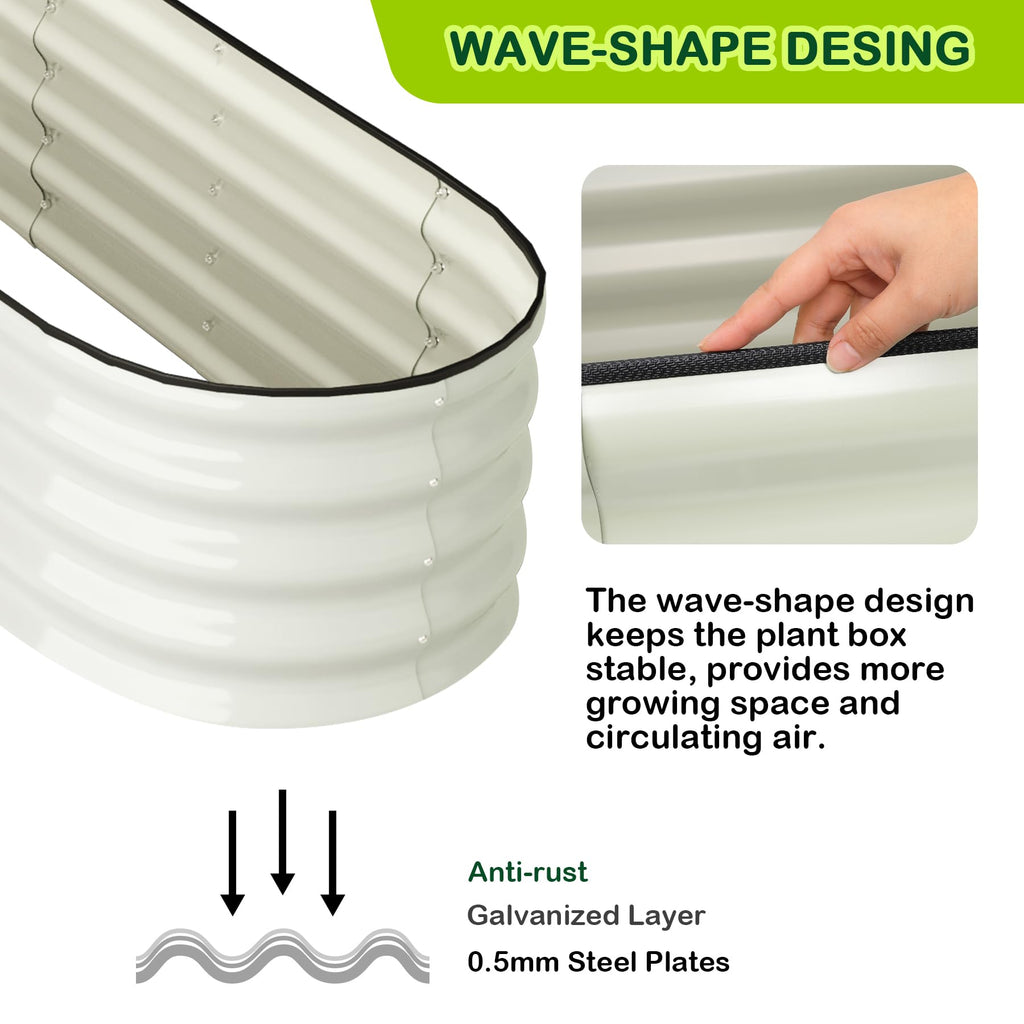 Garvee 2 Pcs 4.5' X 2' X 1' Galvanized Raised Garden Bed Outdoor,Planters for Outdoor Plants,Open-Ended Base Planter Raised Boxes,Oval Metal Planter Box for Vegetables, Flowers, Fruits,Rubber Edge, White