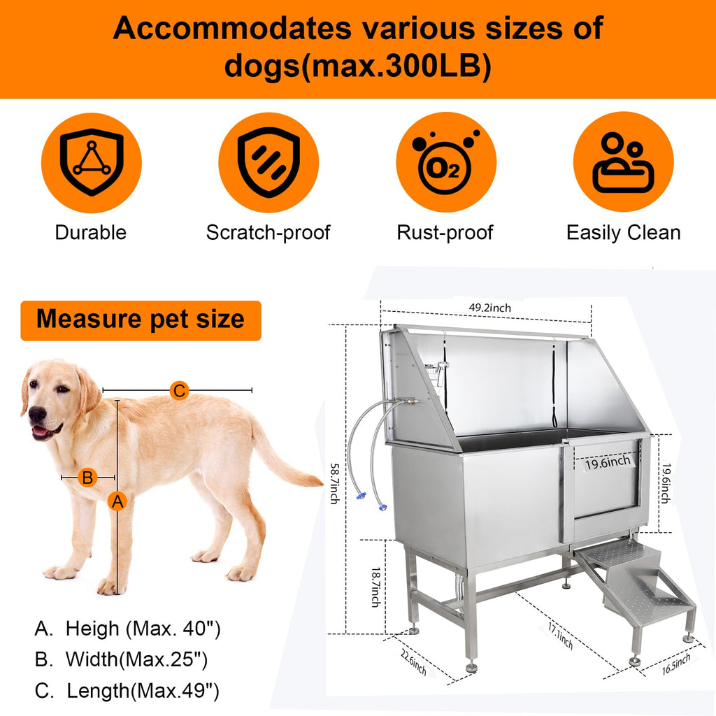 Garvee 50 Inch Dog Grooming Tub, Professional Pet Wash Station