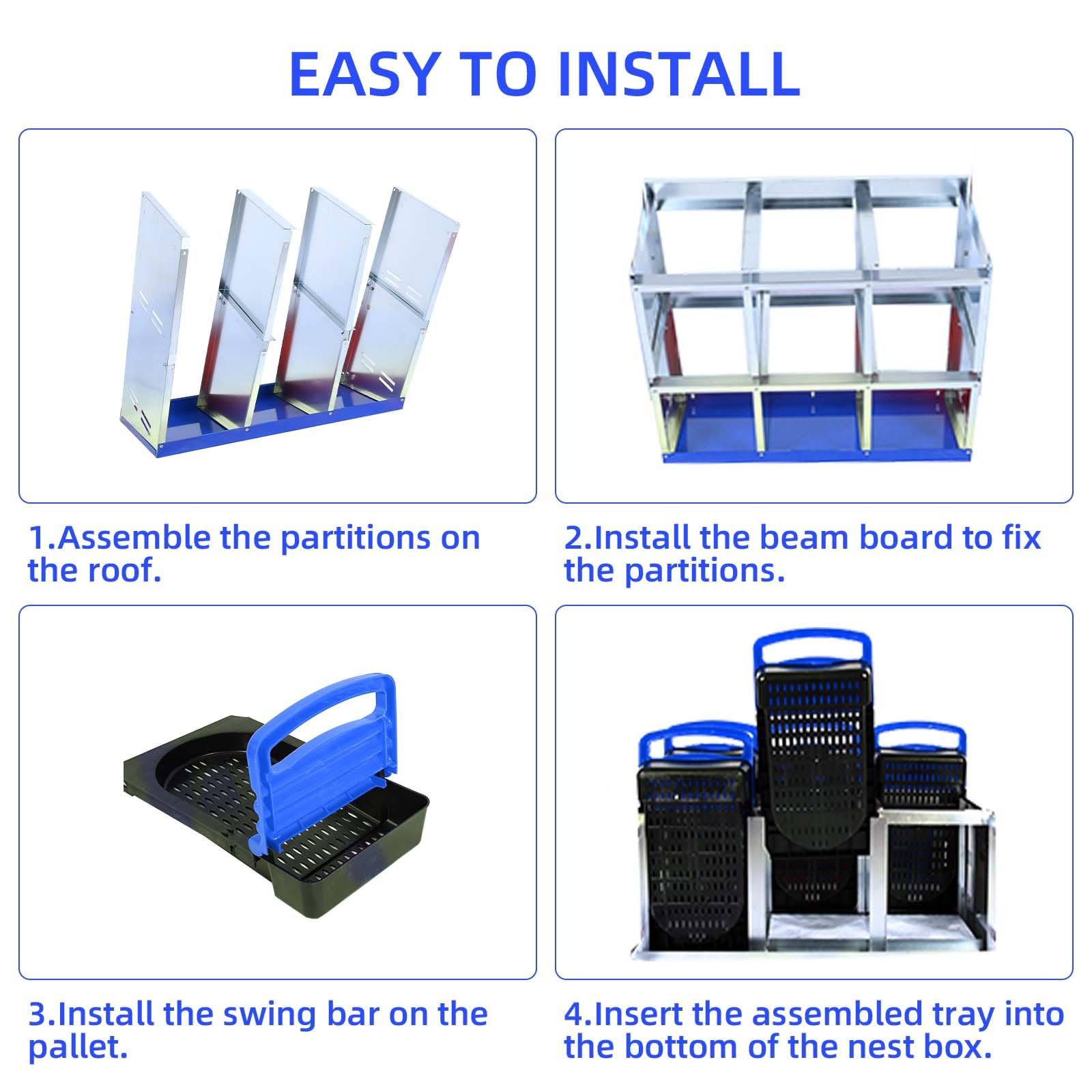 Garvee Chicken Nesting Box 6-Hole Roll Away Egg Laying Box with Lid Heavy-Duty Galvanized Steel Rustproof Design Wall-Mountable Blue