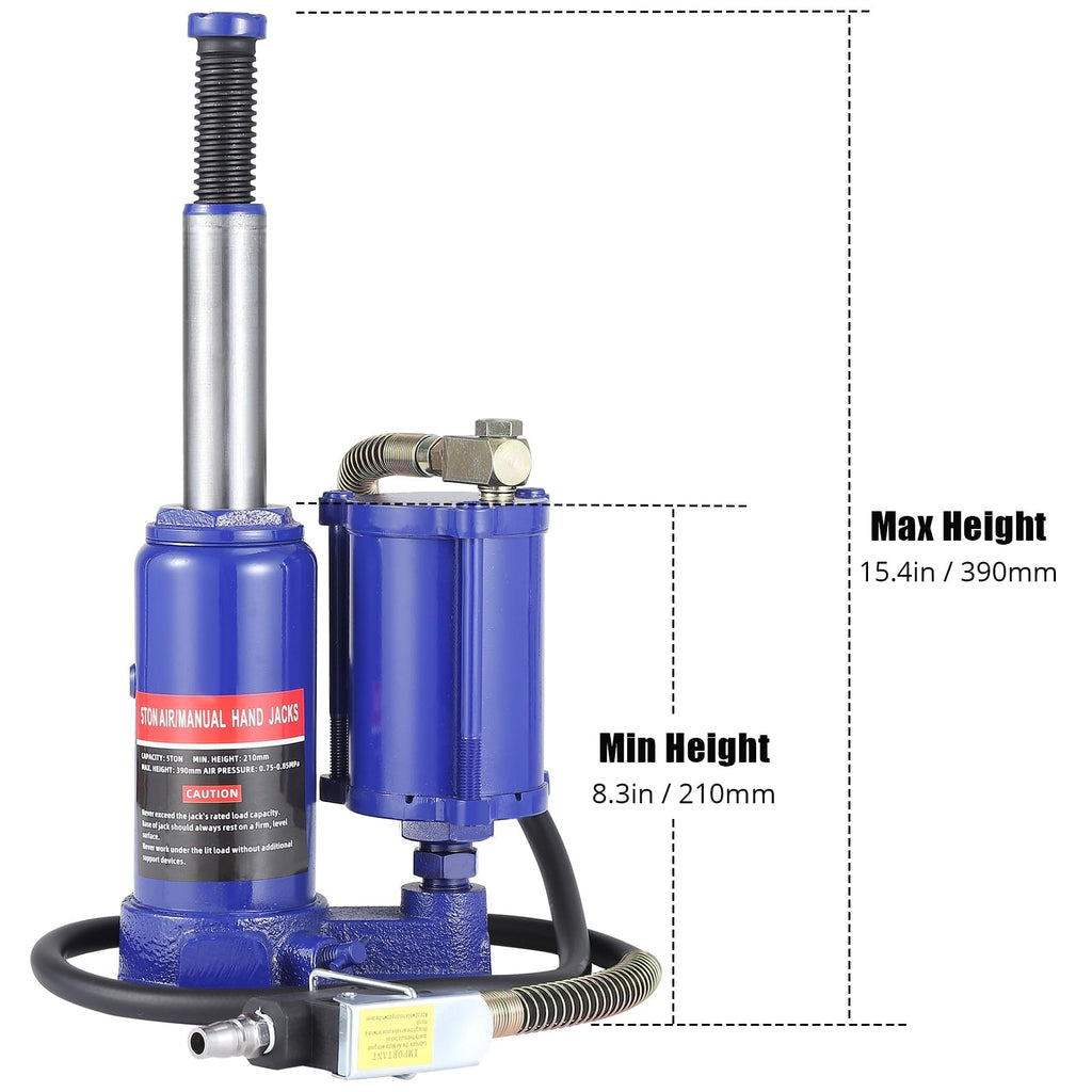 Garvee Pneumatic Air Hydraulic Bottle Jack with Manual Hand Pump, 12 Ton Capacity, Auto Repair and House Lift, Heavy-Duty Iron, Metal Nozzle