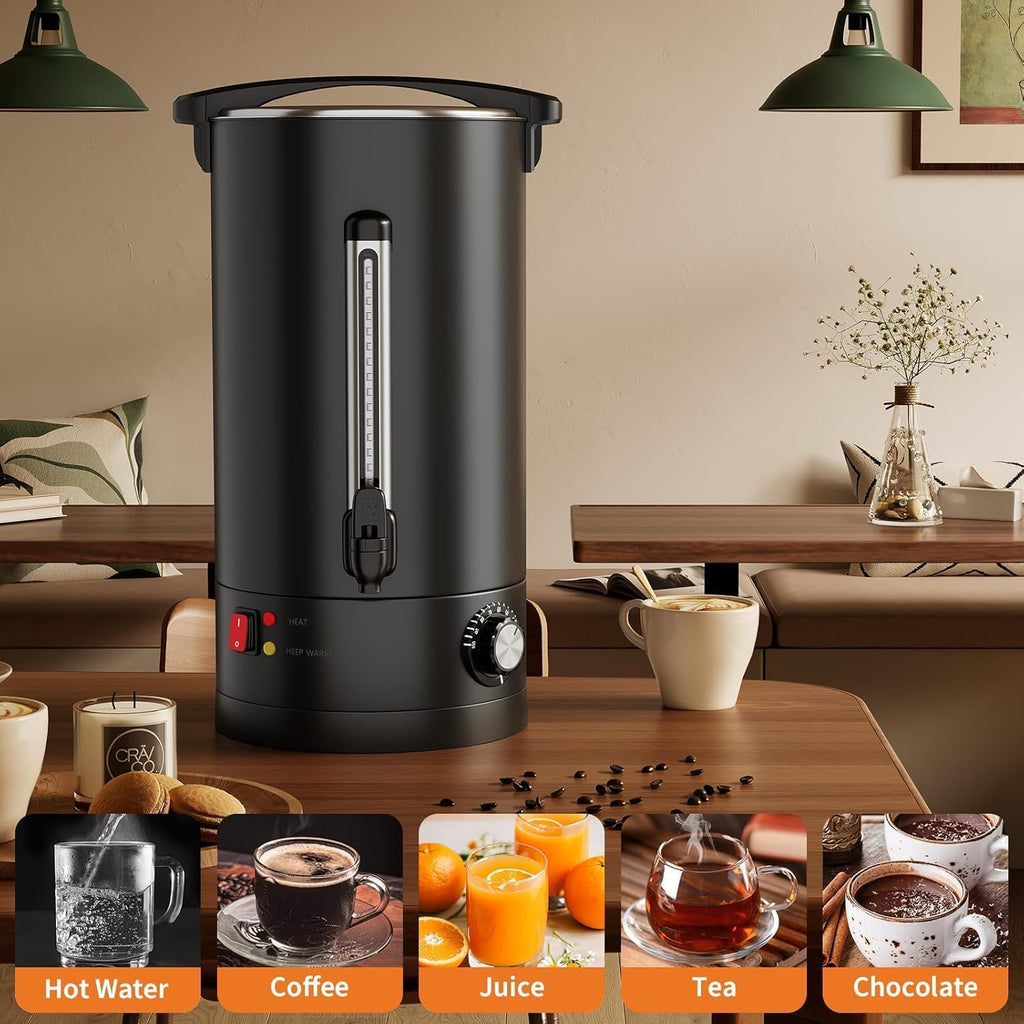 Garvee Double Wall Commercial Coffee Urn – 12L Stainless Steel Large Capacity Hot Water & Coffee Dispenser, Fast Heating Percolator – For Catering, Buffet, Event, Party, Office – Specification: 12L