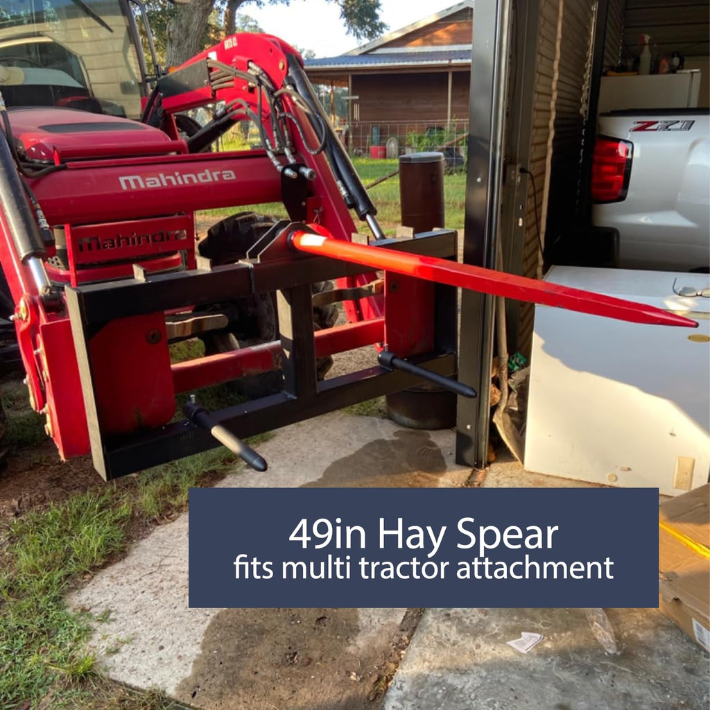 Garvee 49" Hay Spear Bale Spike 4000 lbs Capacity, Heat-Treated Spring Steel, Powder-Coated, Quick Attach, Fits Bobcat Tractors, Farm Use